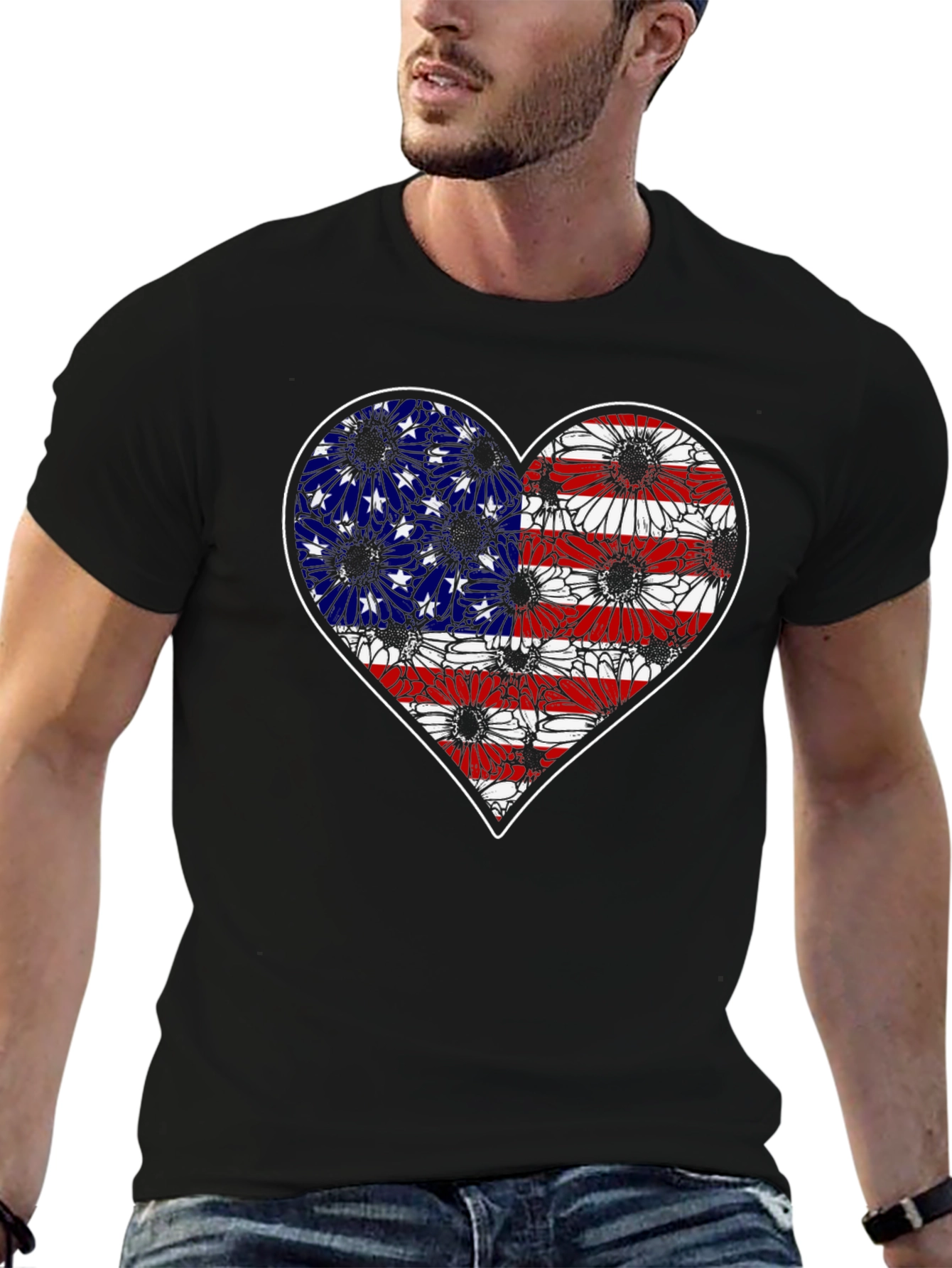Patriotic Heart Flag Graphic T-Shirt