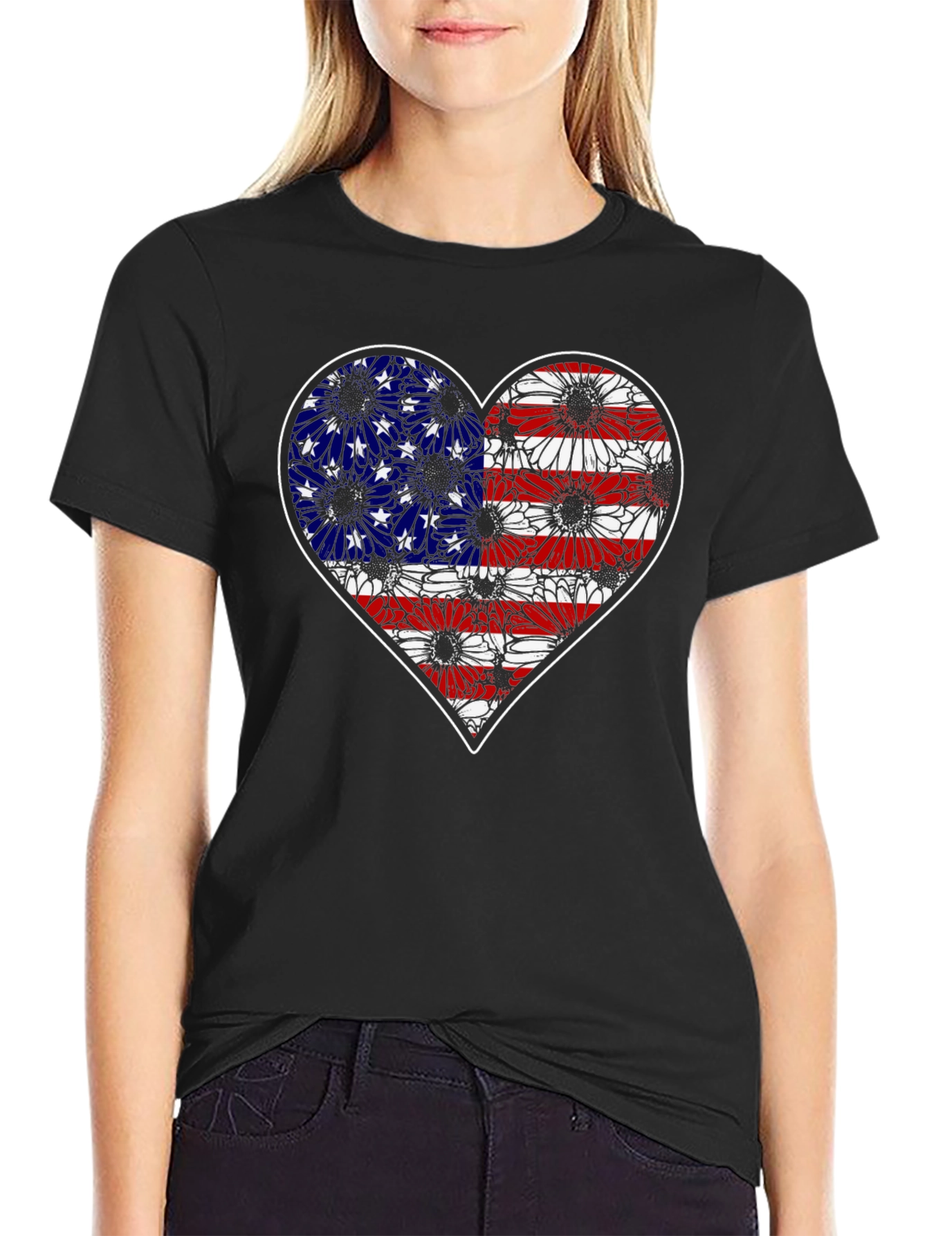 Patriotic Heart Flag Graphic T-Shirt