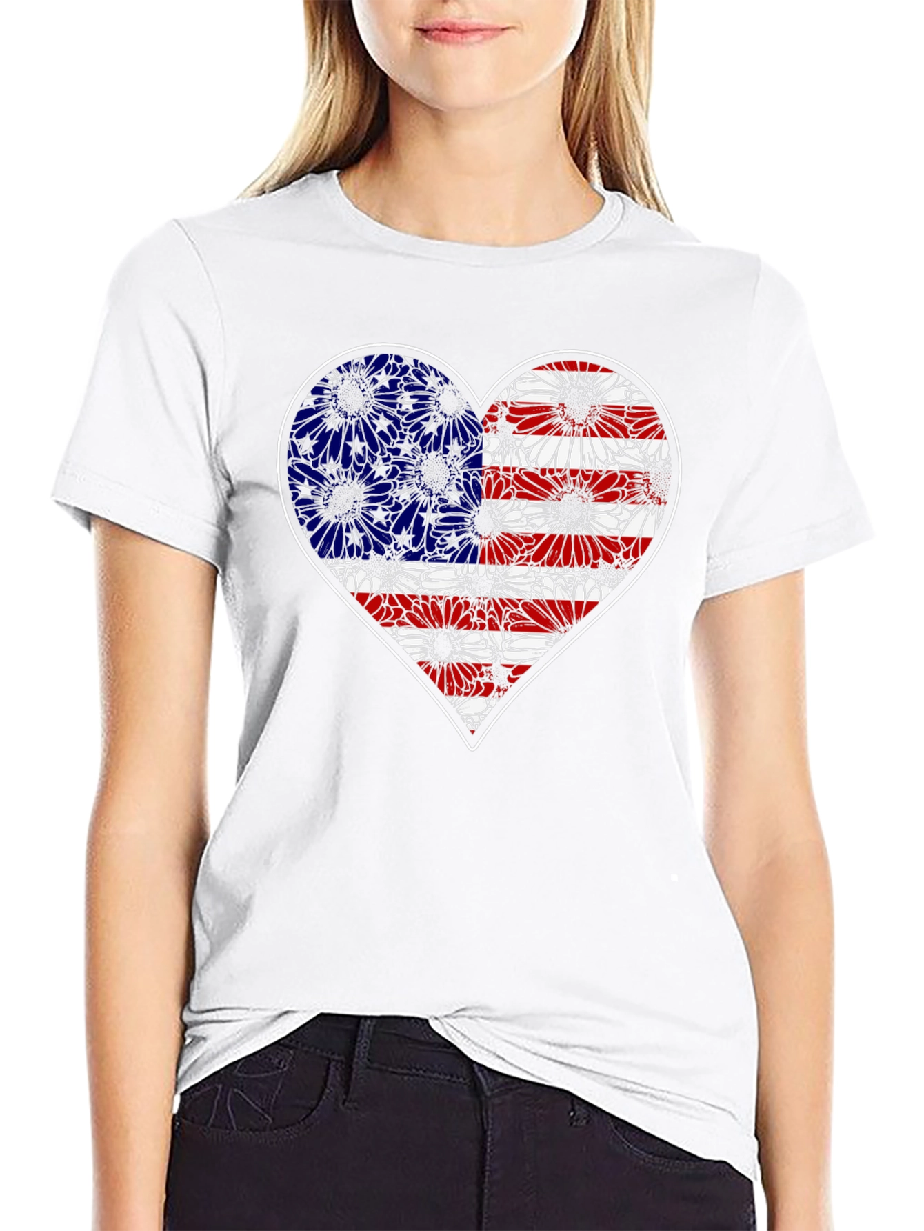 Patriotic Heart Flag Graphic T-Shirt