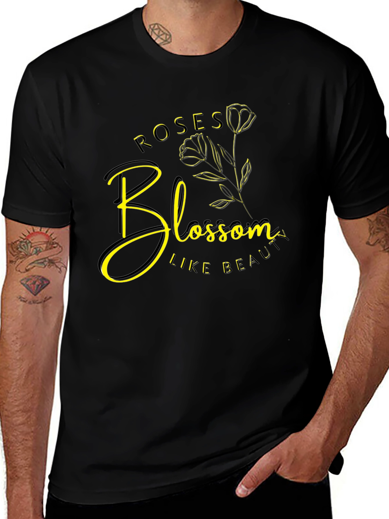 Roses Blossom Like Beauty Graphic Tee - Black