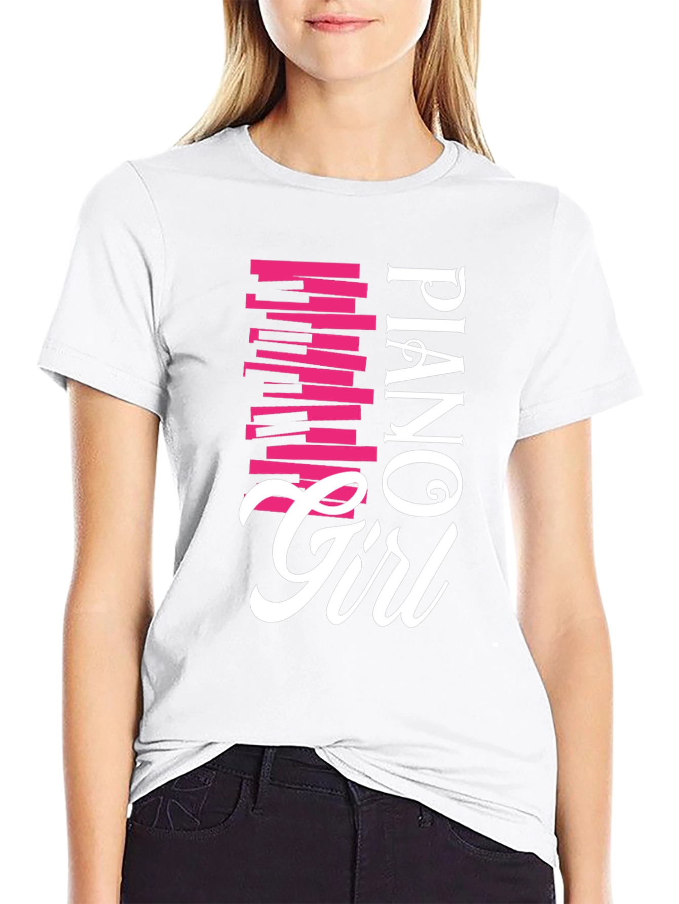 Piano Girl Tee - Musically Stylish Black T-Shirt