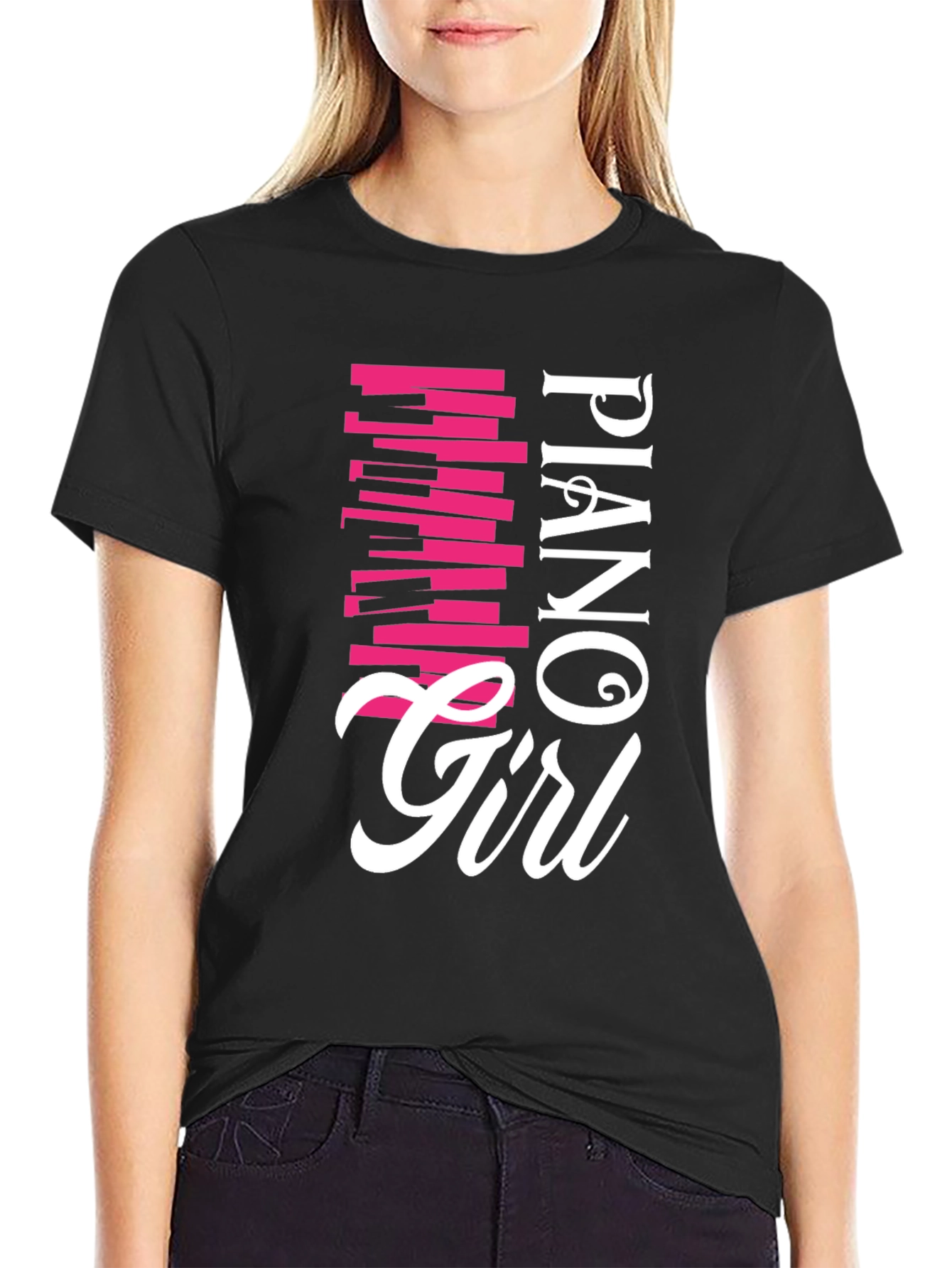 Piano Girl Tee - Musically Stylish Black T-Shirt