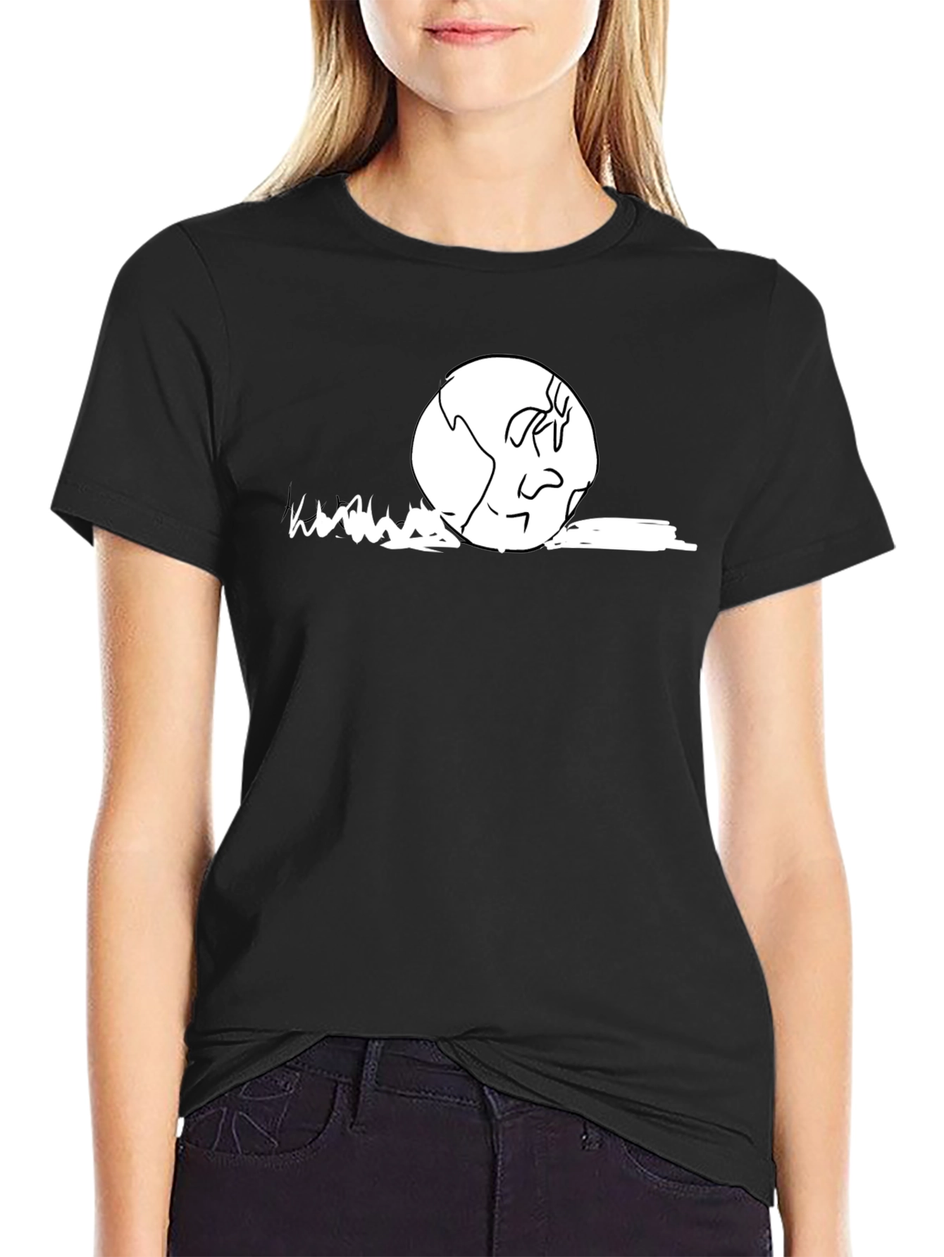 Earth Cartoon Graphic T-Shirt - Black Cotton Casual Wear