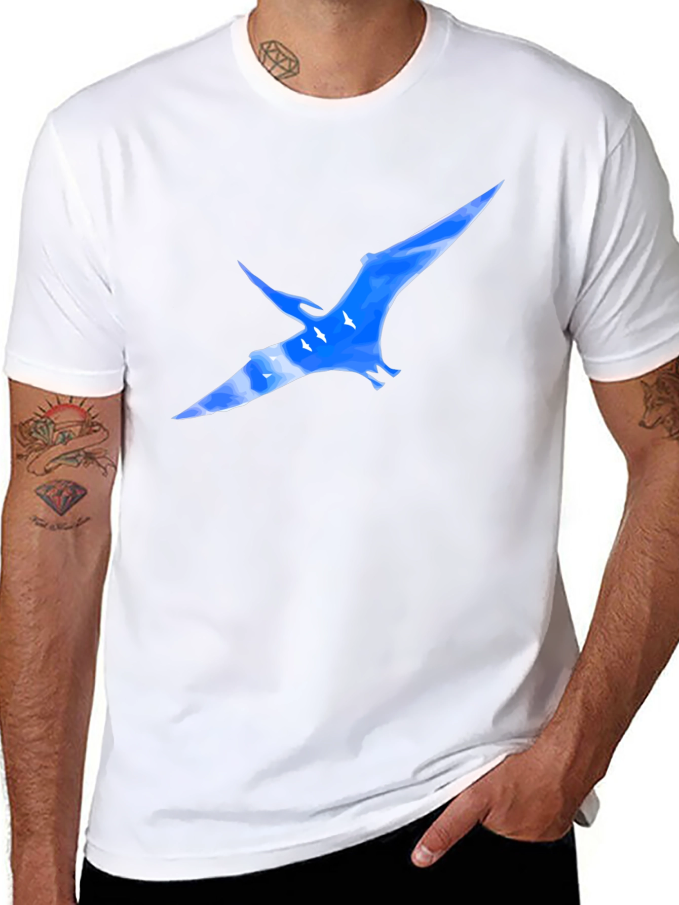 Black T-Shirt with Pterodactyl Sky Design