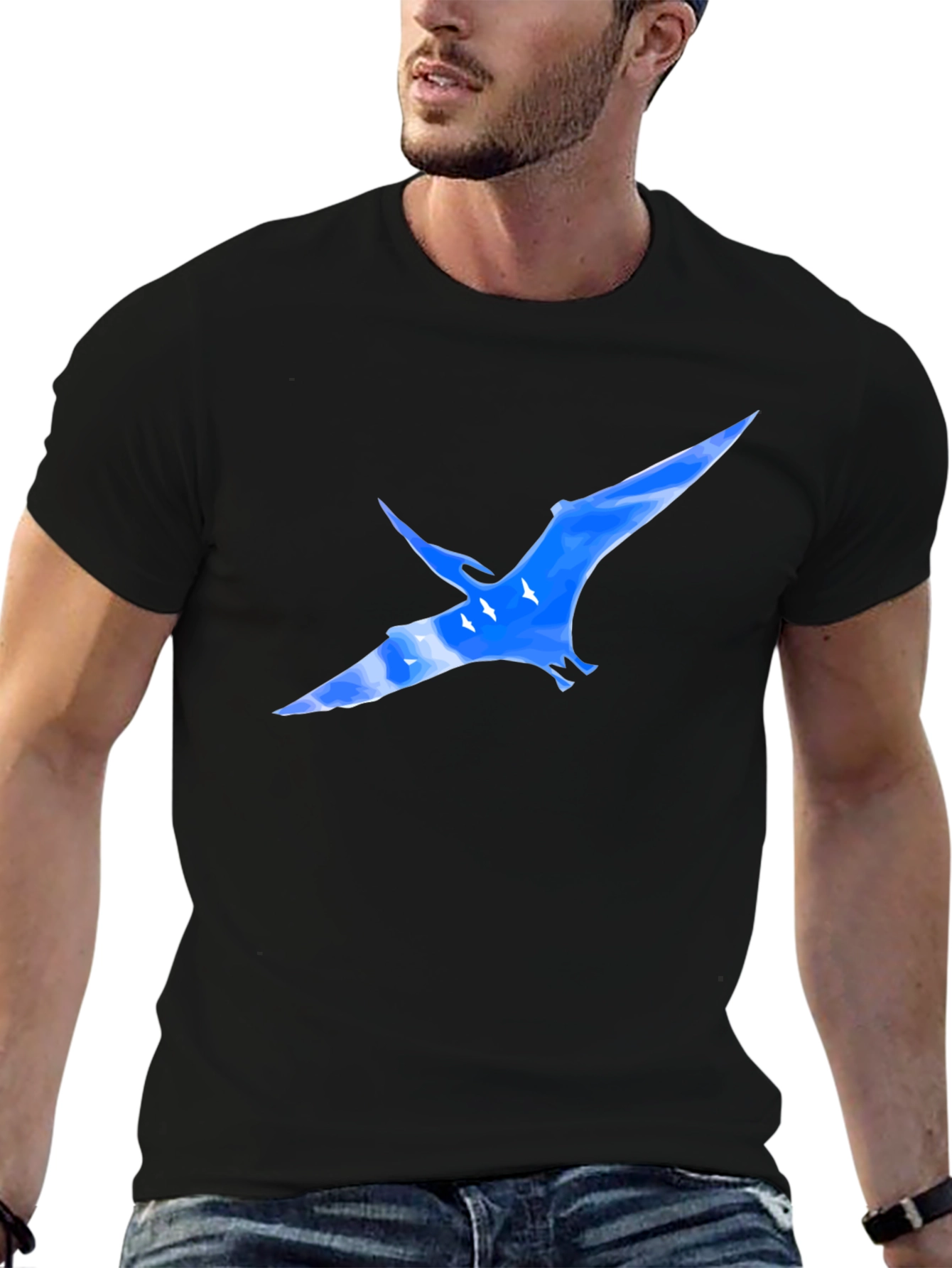 Black T-Shirt with Pterodactyl Sky Design