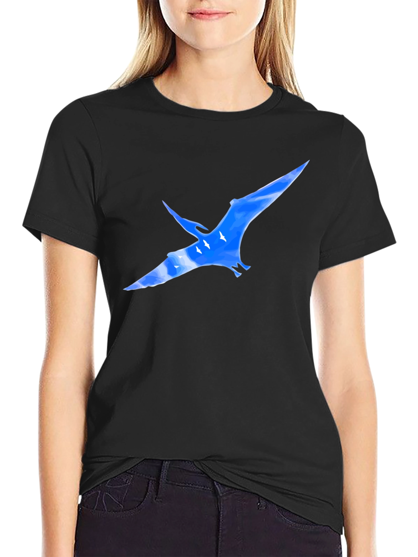 Black T-Shirt with Pterodactyl Sky Design
