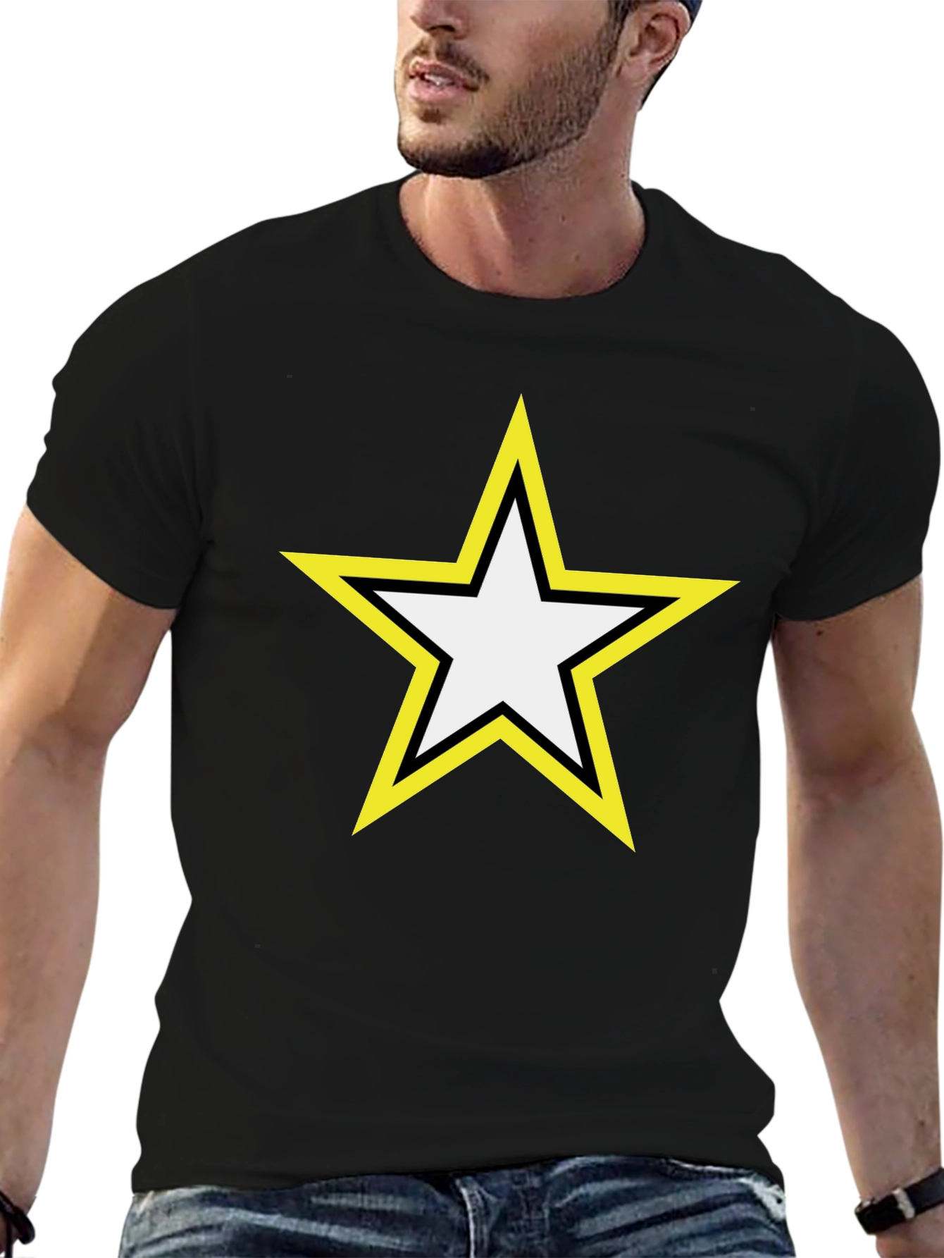 Star Graphic Tee - Bold Yellow Outline Design