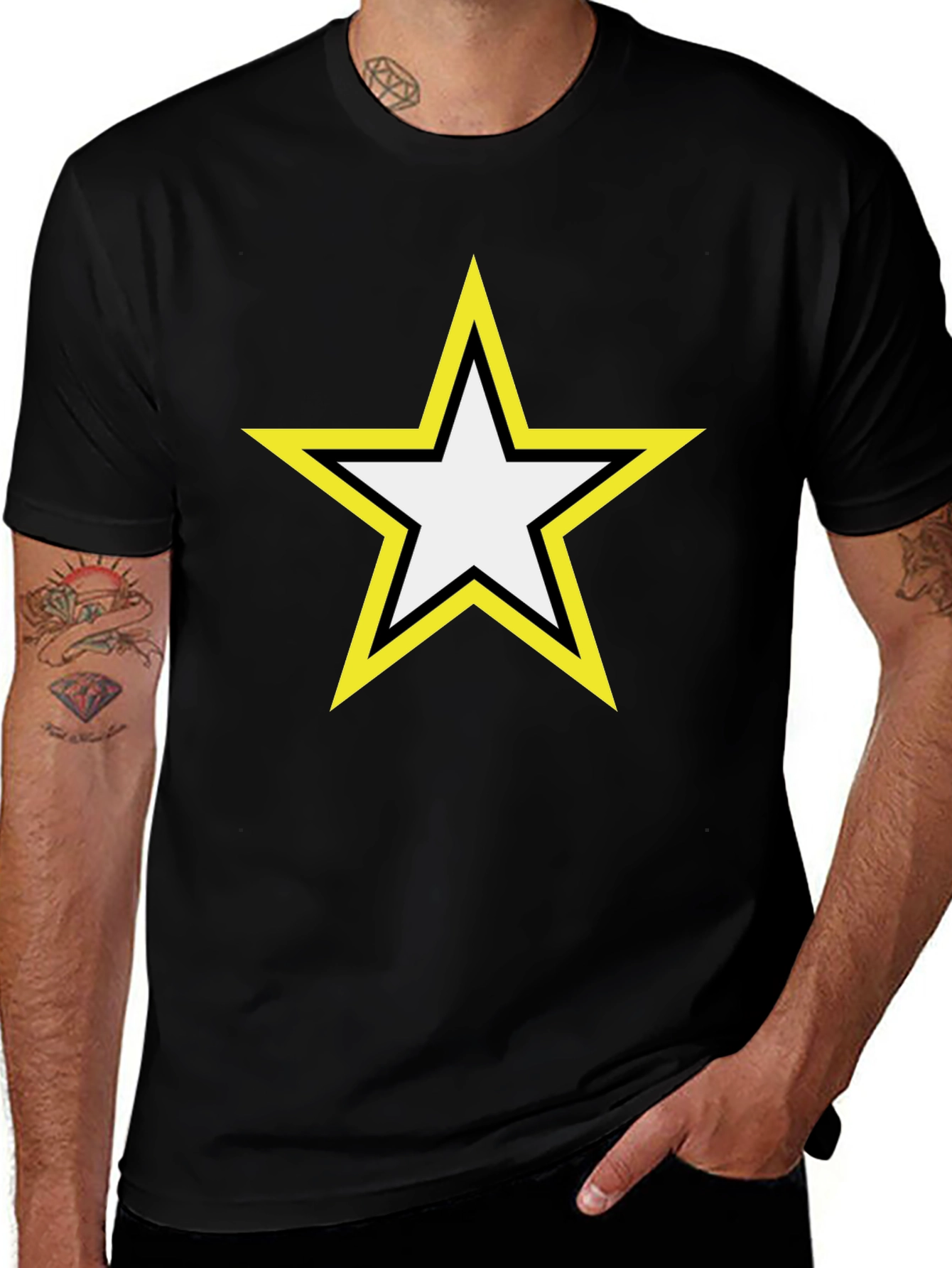 Star Graphic Tee - Bold Yellow Outline Design