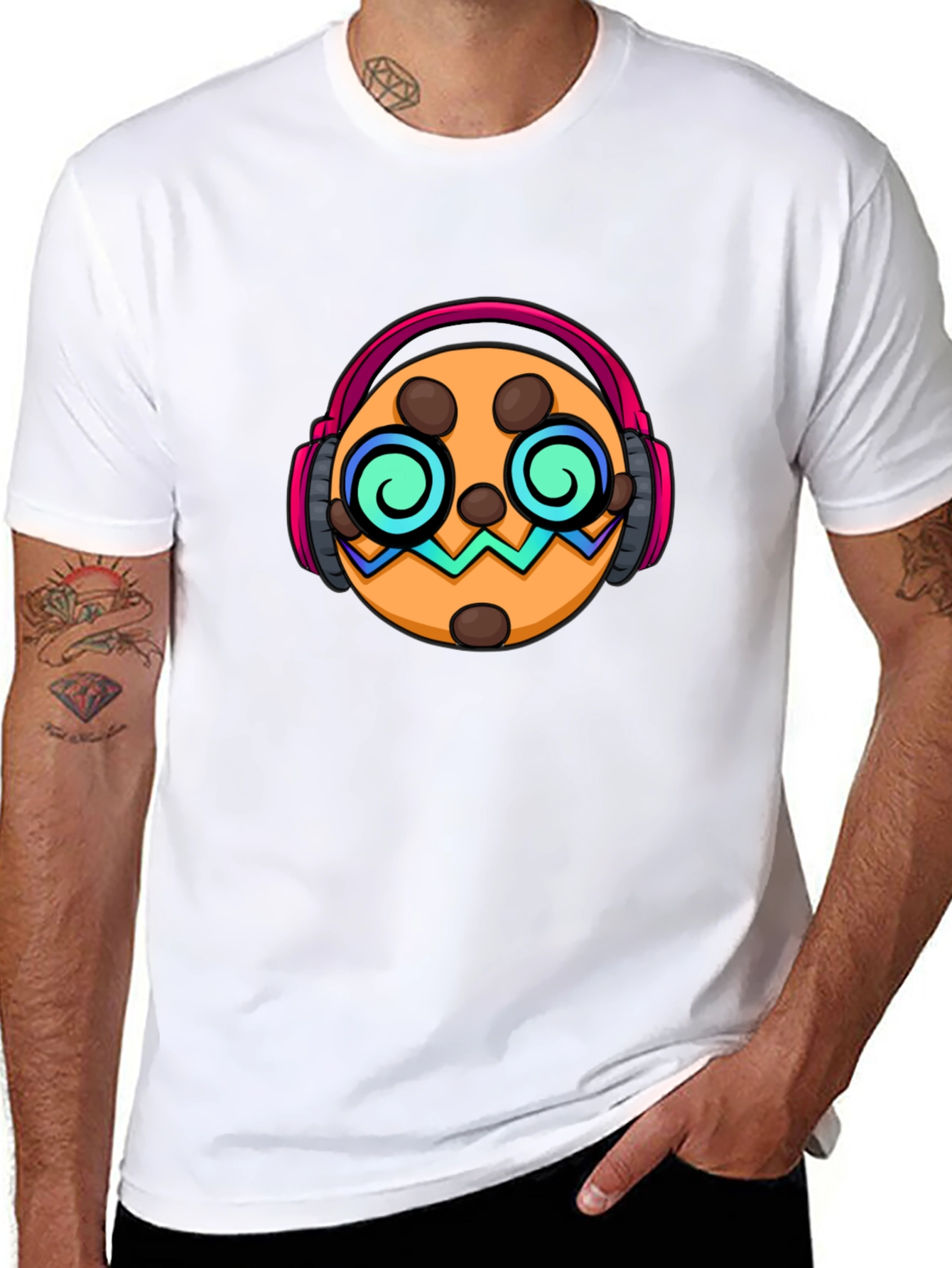 Funky Cookie Graphic Tee - Cool Headphones Design