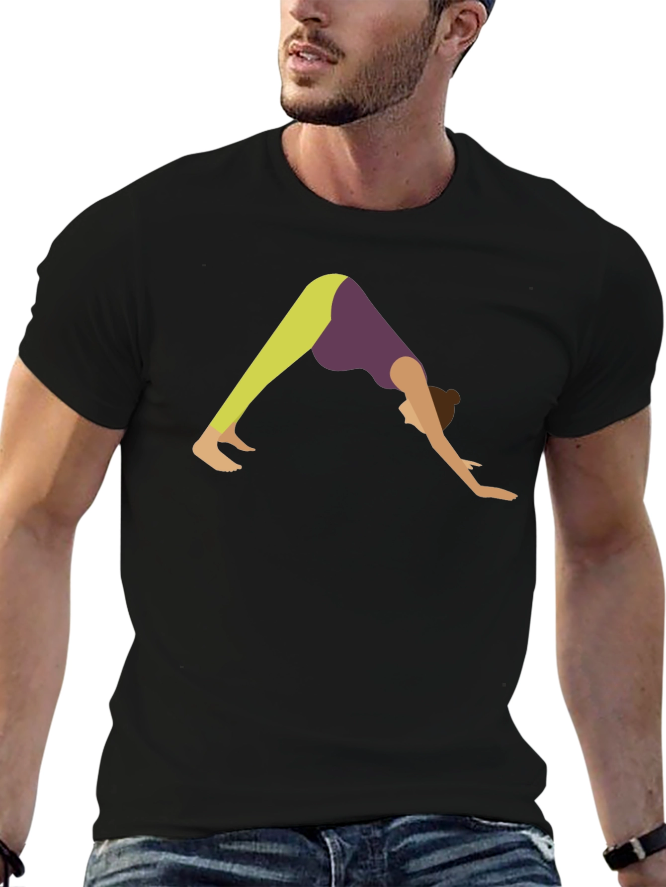 Yoga Pose Graphic Tee - Black Cotton T-Shirt