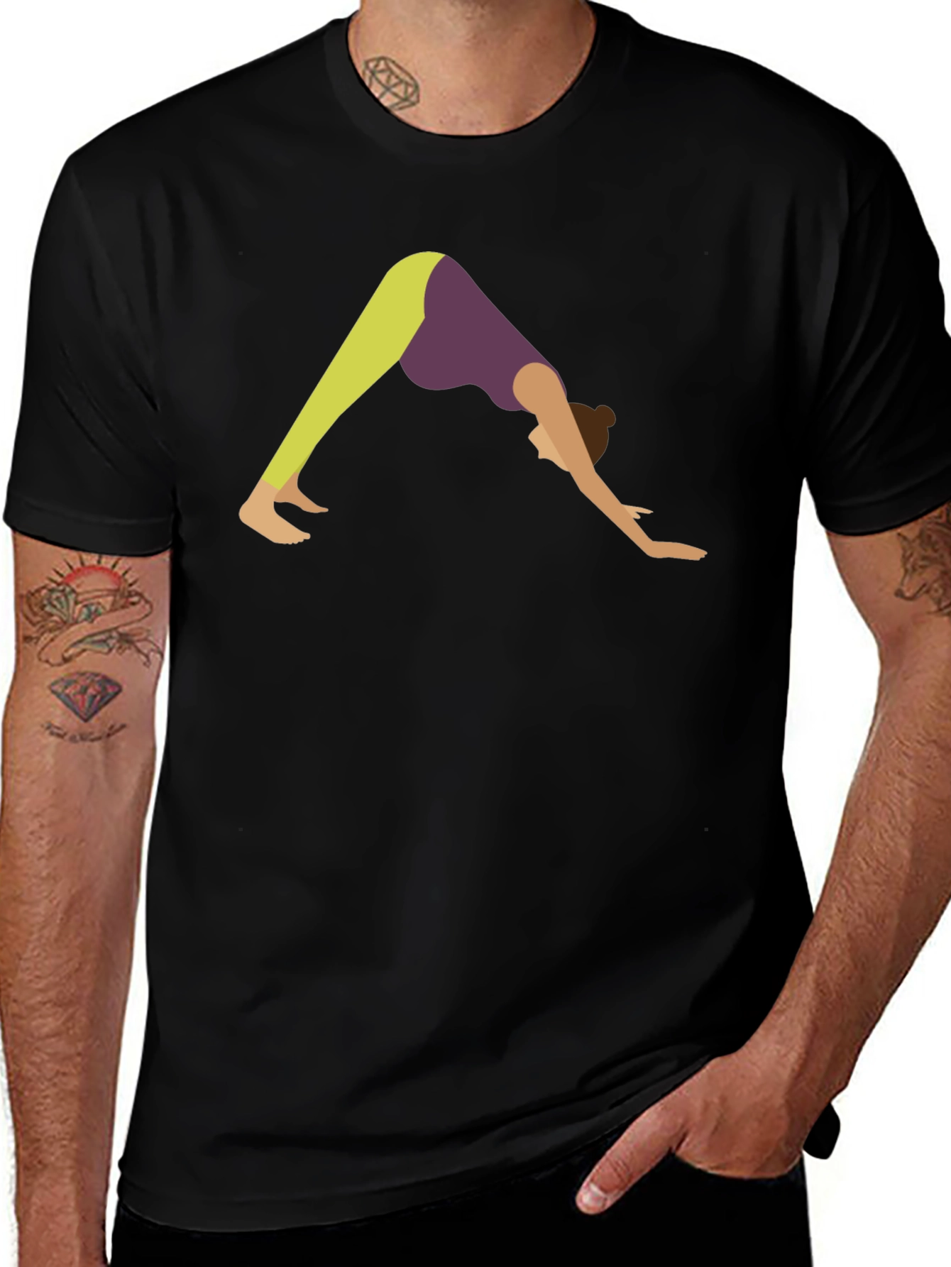 Yoga Pose Graphic Tee - Black Cotton T-Shirt