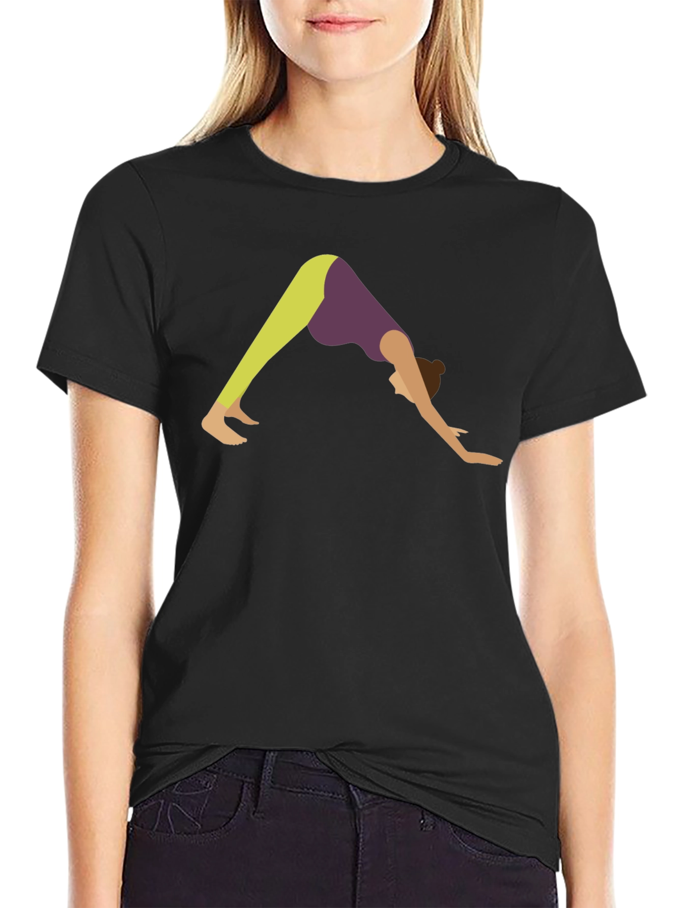 Yoga Pose Graphic Tee - Black Cotton T-Shirt