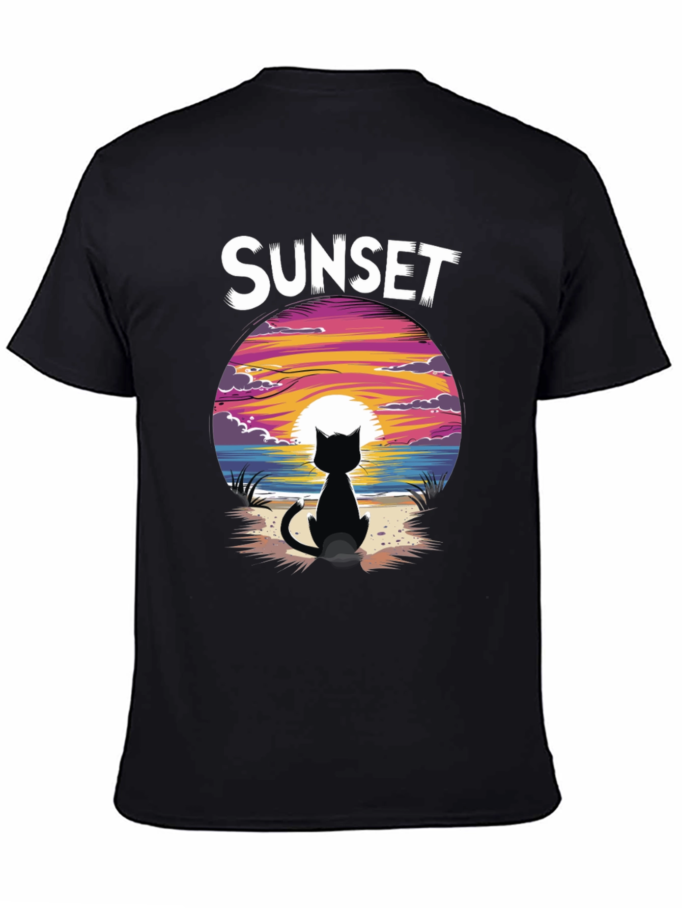 Sunset Cat Graphic Tee - Stylish Unisex Cotton T-Shirt