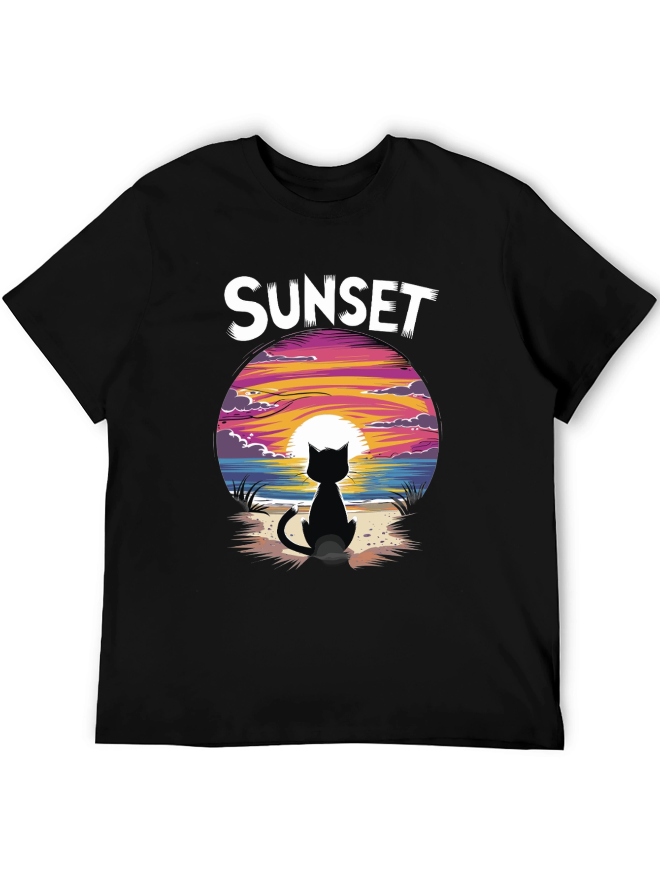 Sunset Cat Graphic Tee - Stylish Unisex Cotton T-Shirt