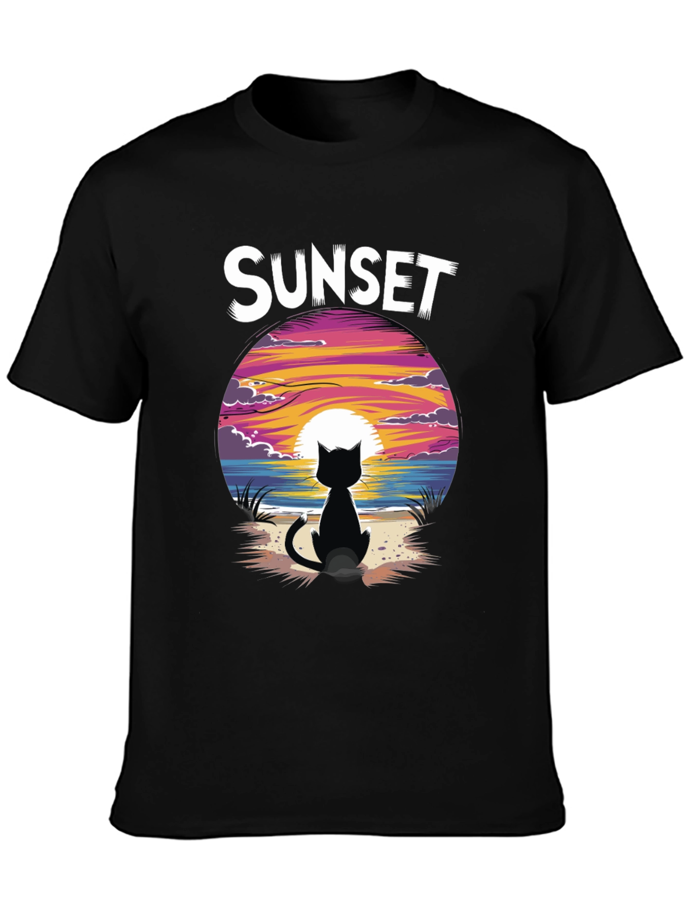 Sunset Cat Graphic Tee - Stylish Unisex Cotton T-Shirt