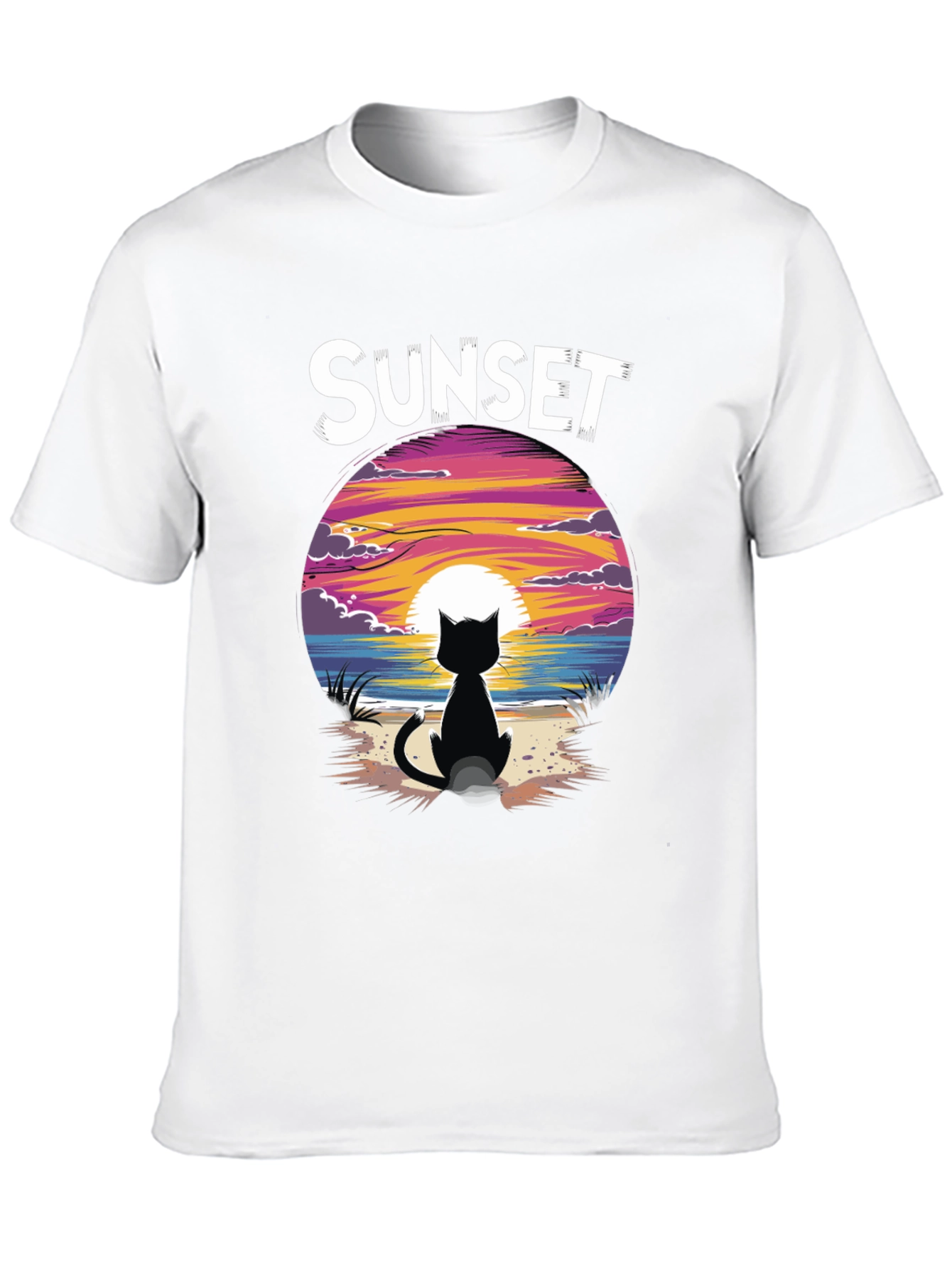 Sunset Cat Graphic Tee - Stylish Unisex Cotton T-Shirt