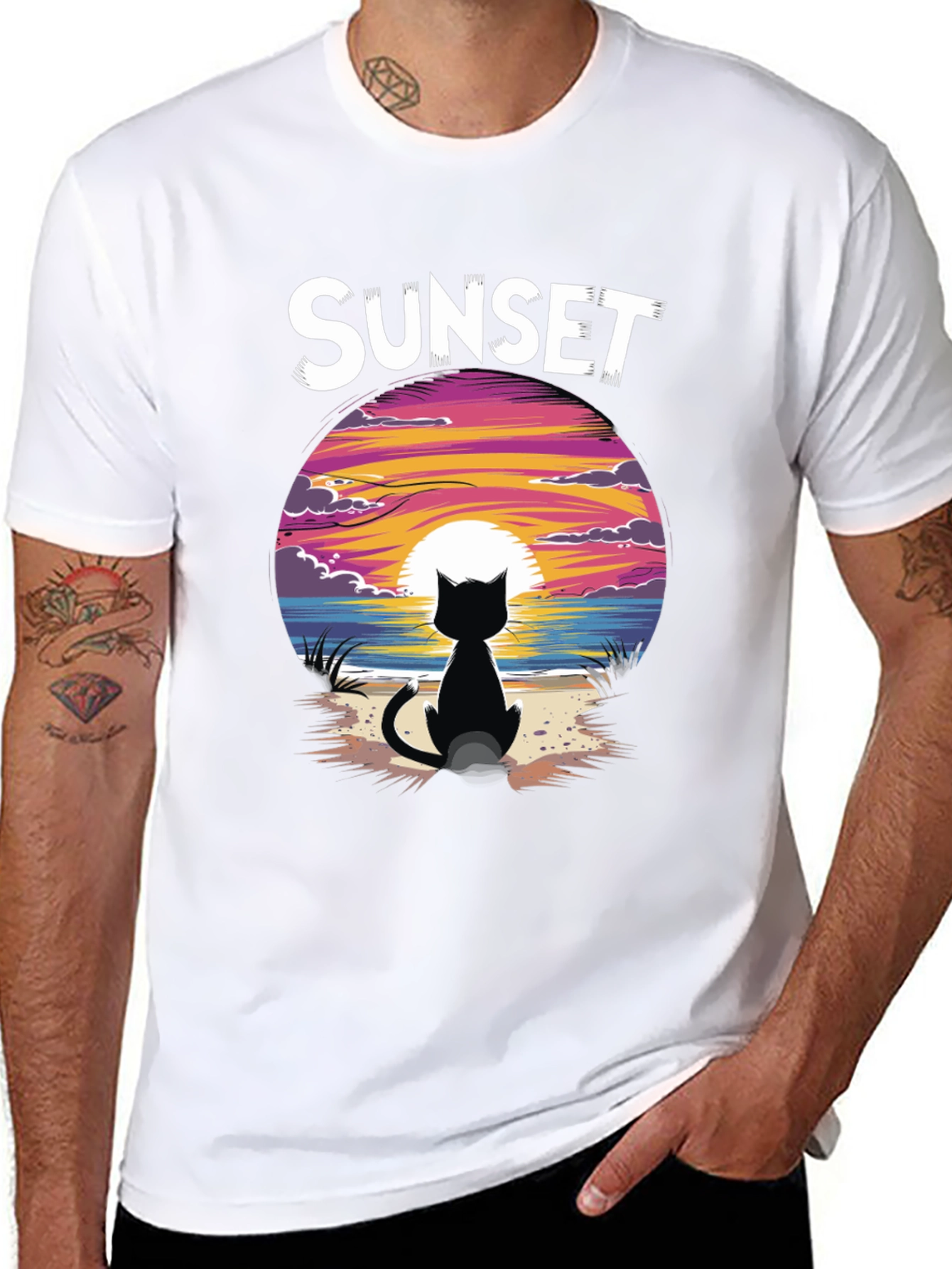 Sunset Cat Graphic Tee - Stylish Unisex Cotton T-Shirt