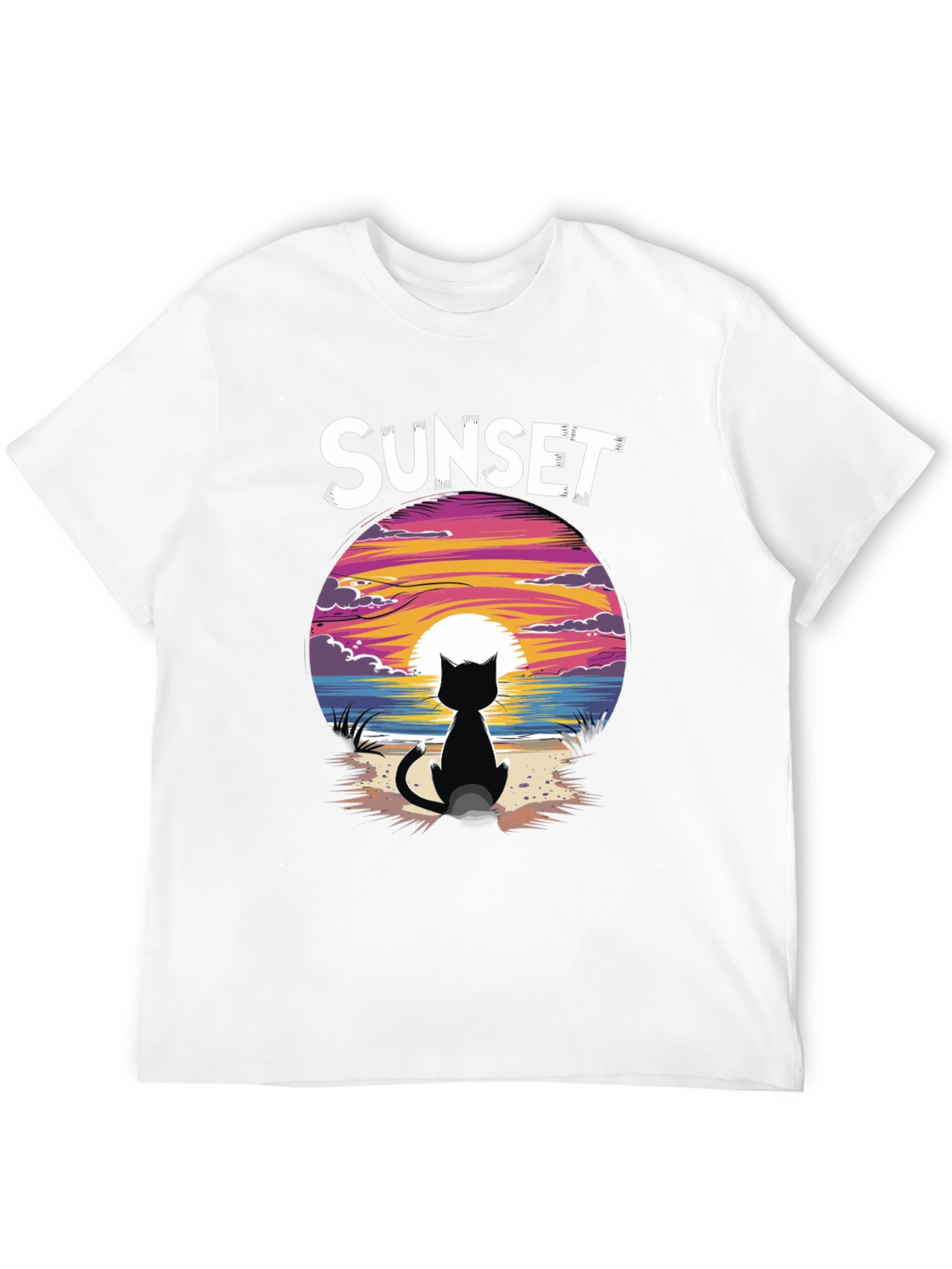 Sunset Cat Graphic Tee - Stylish Unisex Cotton T-Shirt