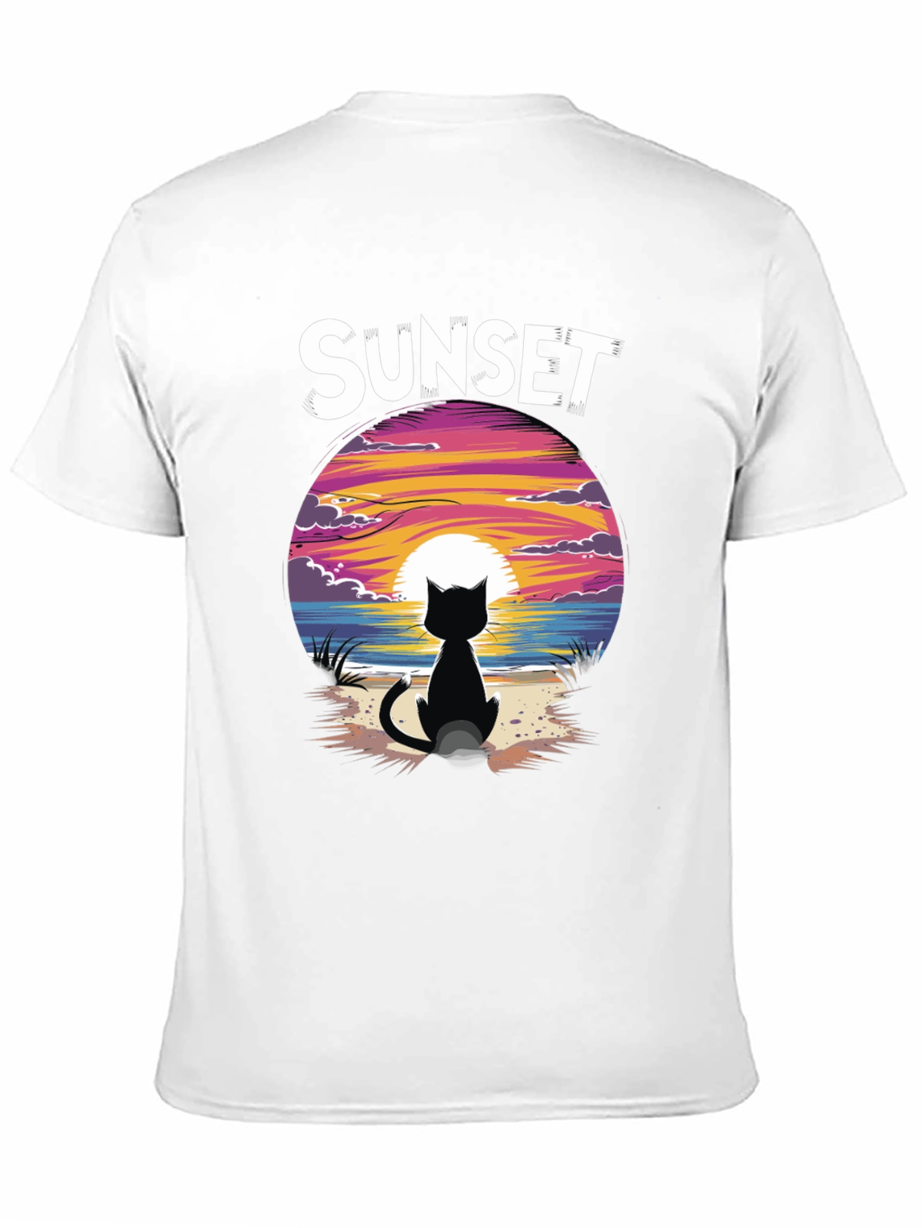 Sunset Cat Graphic Tee - Stylish Unisex Cotton T-Shirt
