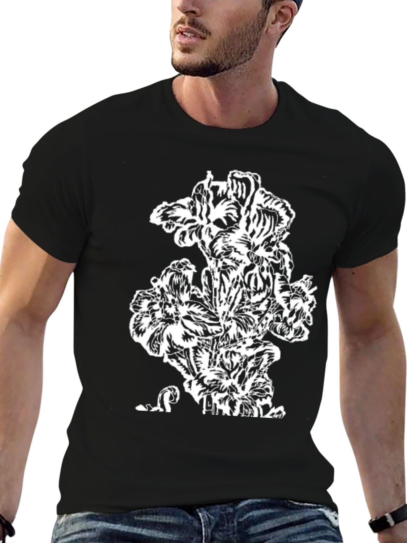 Abstract Floral Black T-Shirt