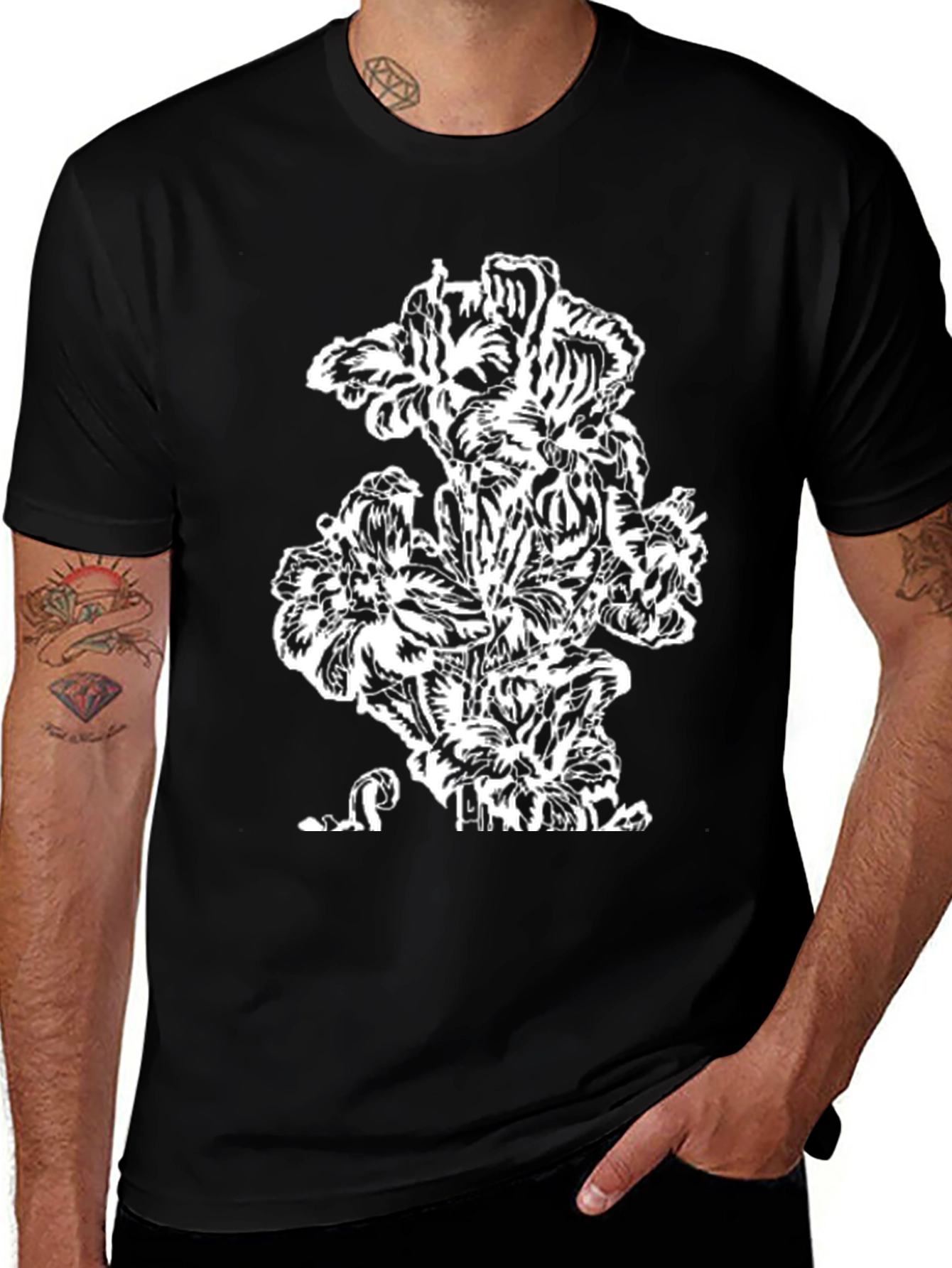 Abstract Floral Black T-Shirt