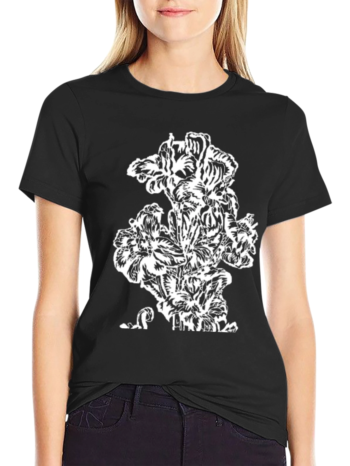 Abstract Floral Black T-Shirt