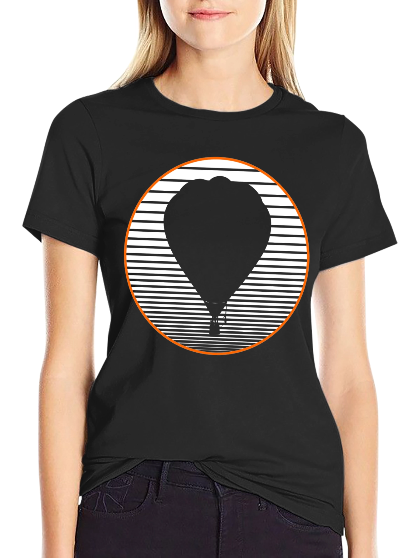 Retro Hot Air Balloon Graphic Tee - Black