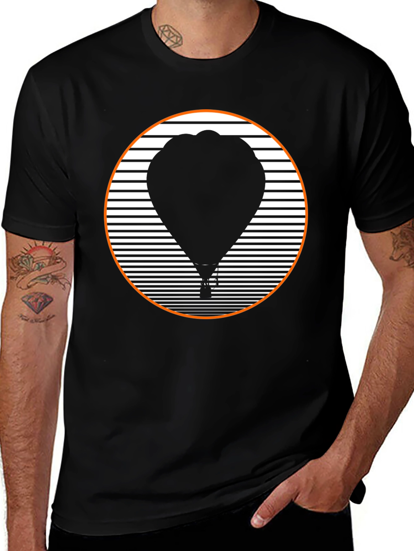 Retro Hot Air Balloon Graphic Tee - Black
