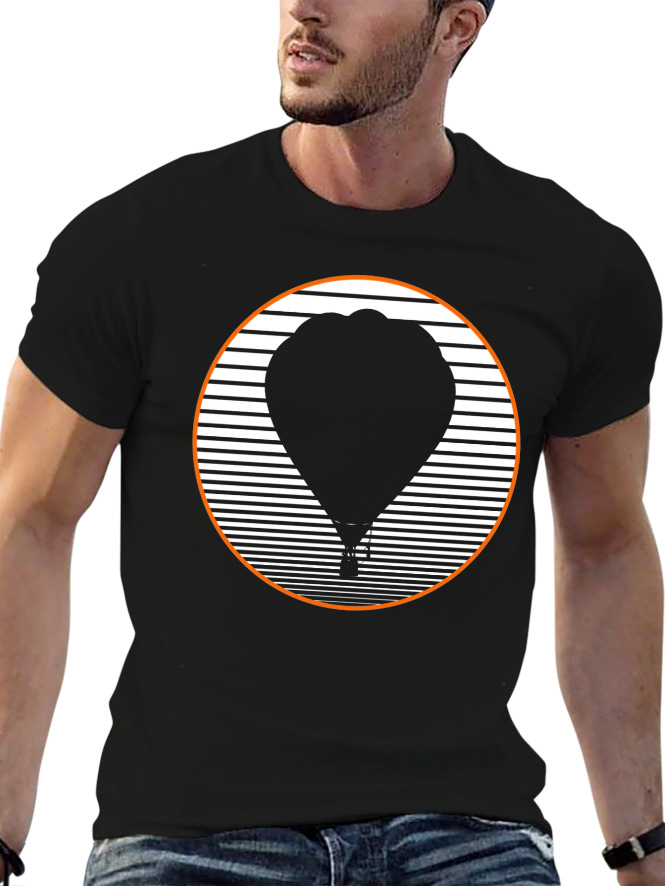 Retro Hot Air Balloon Graphic Tee - Black