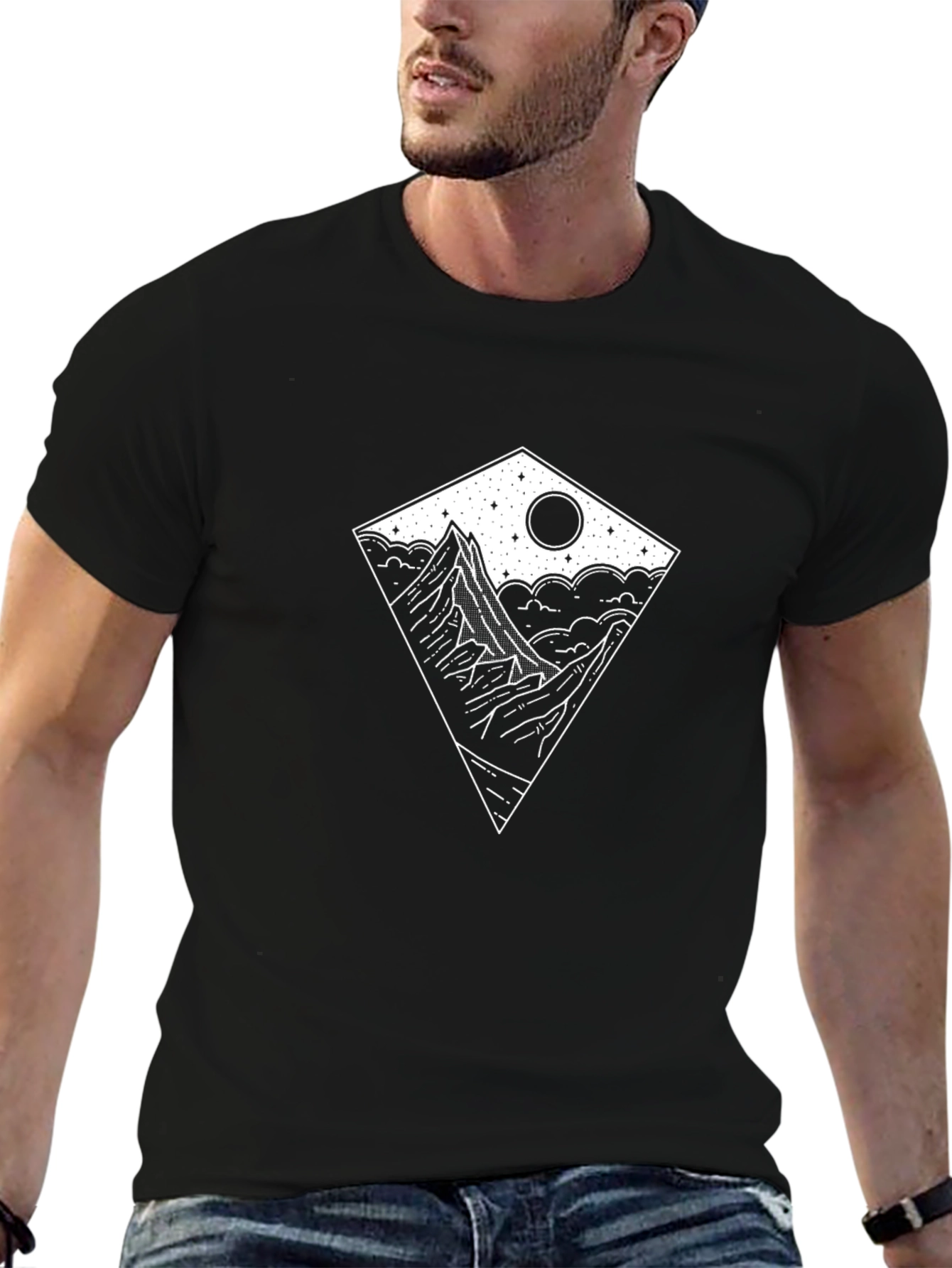 Mountainscape Graphic Tee - Black Cotton T-Shirt