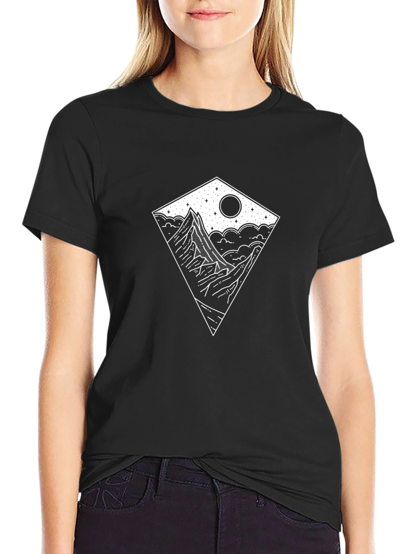 Mountainscape Graphic Tee - Black Cotton T-Shirt