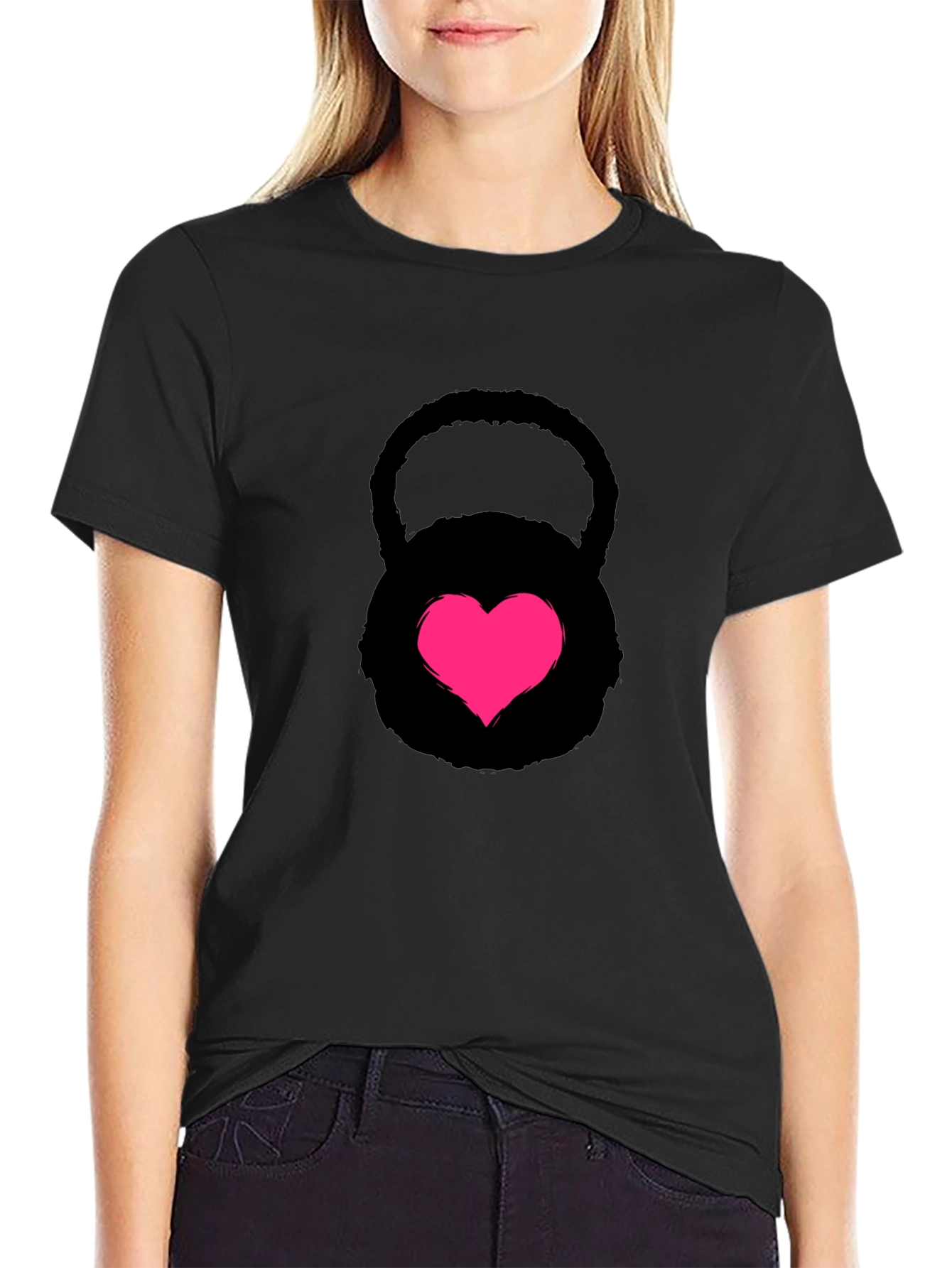 Heart Kettlebell Black T-Shirt Workout Fitness Gym