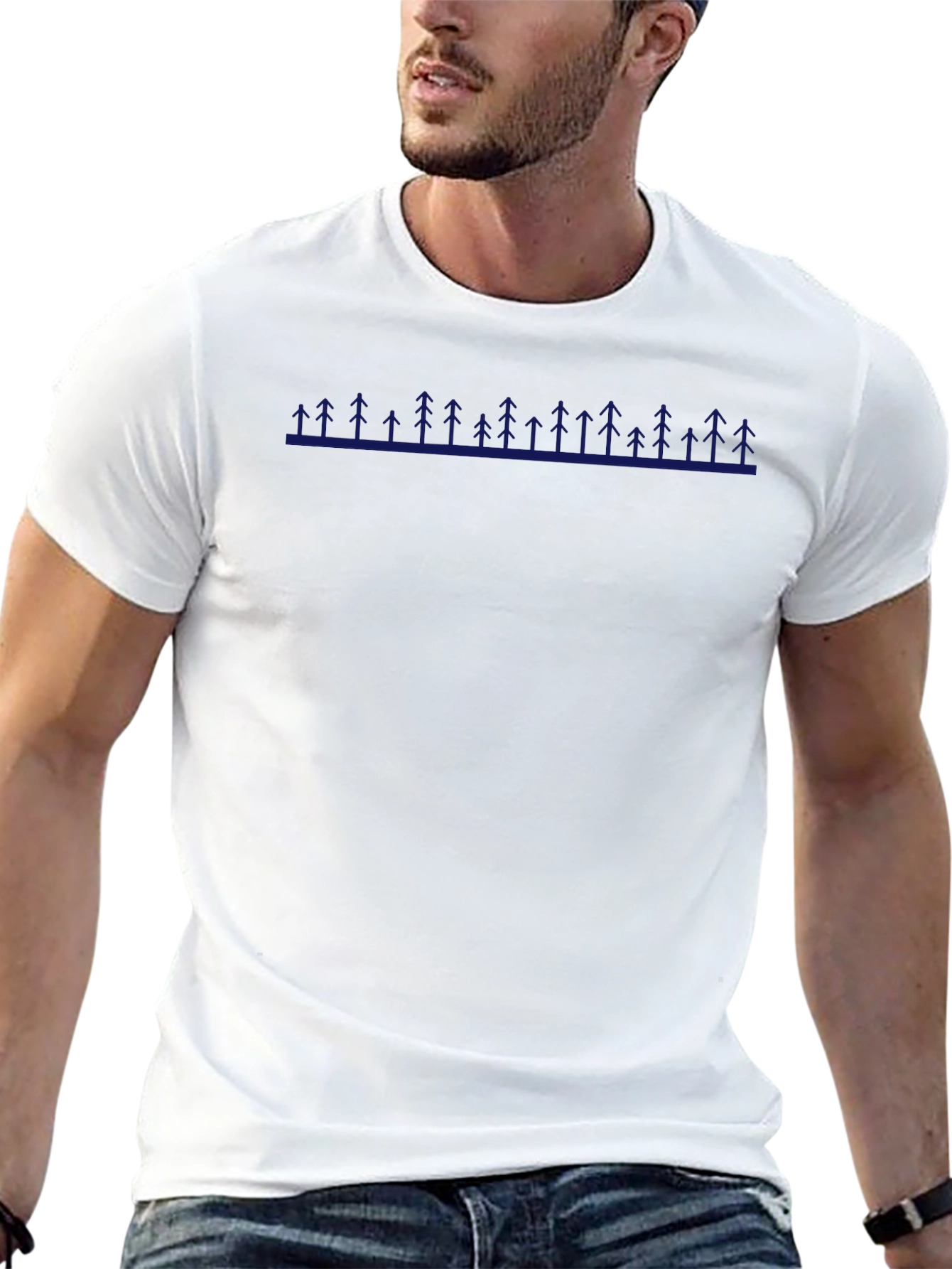 Mens Black T-Shirt with Blue Tree Line Design