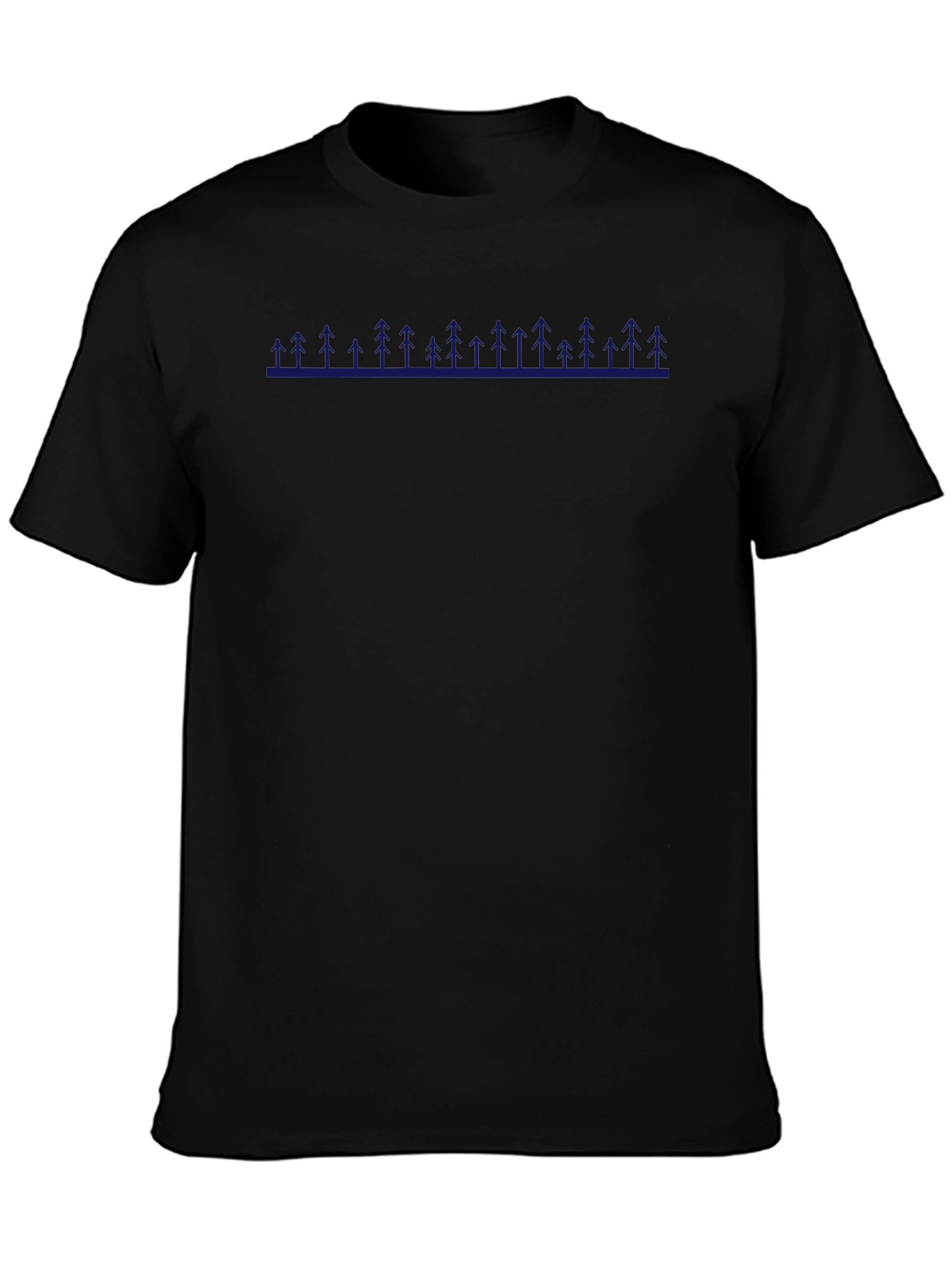 Mens Black T-Shirt with Blue Tree Line Design