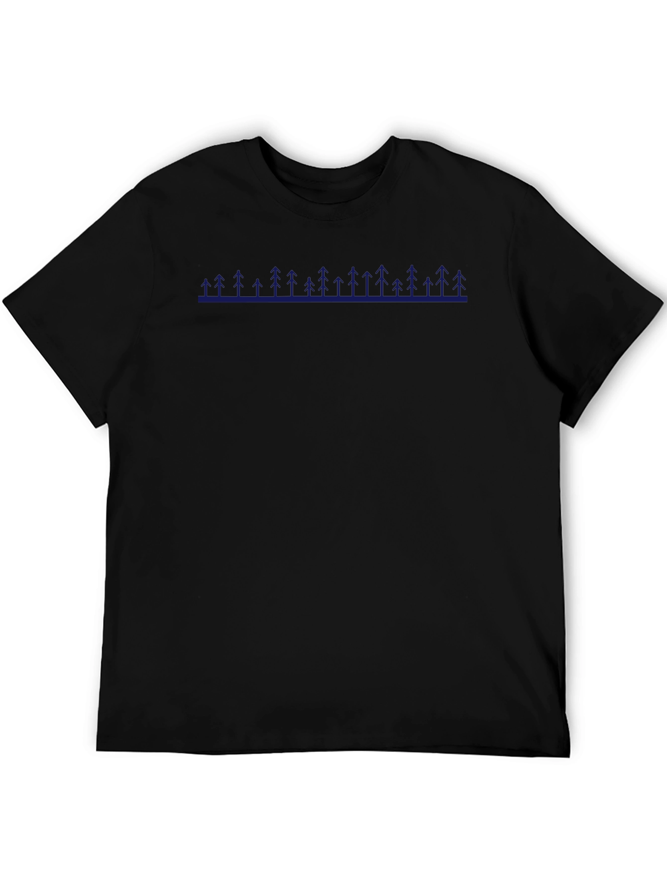 Mens Black T-Shirt with Blue Tree Line Design