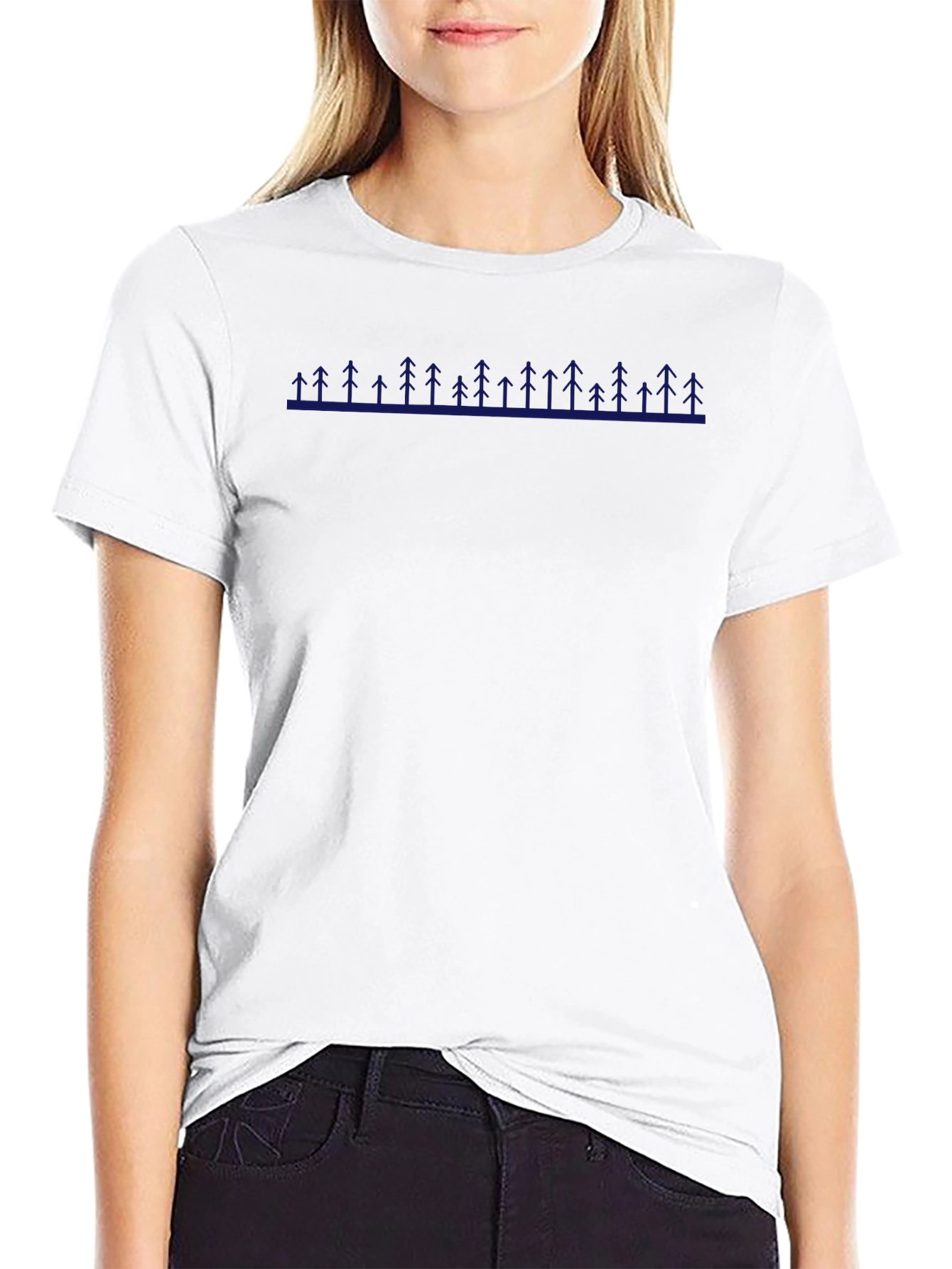 Mens Black T-Shirt with Blue Tree Line Design