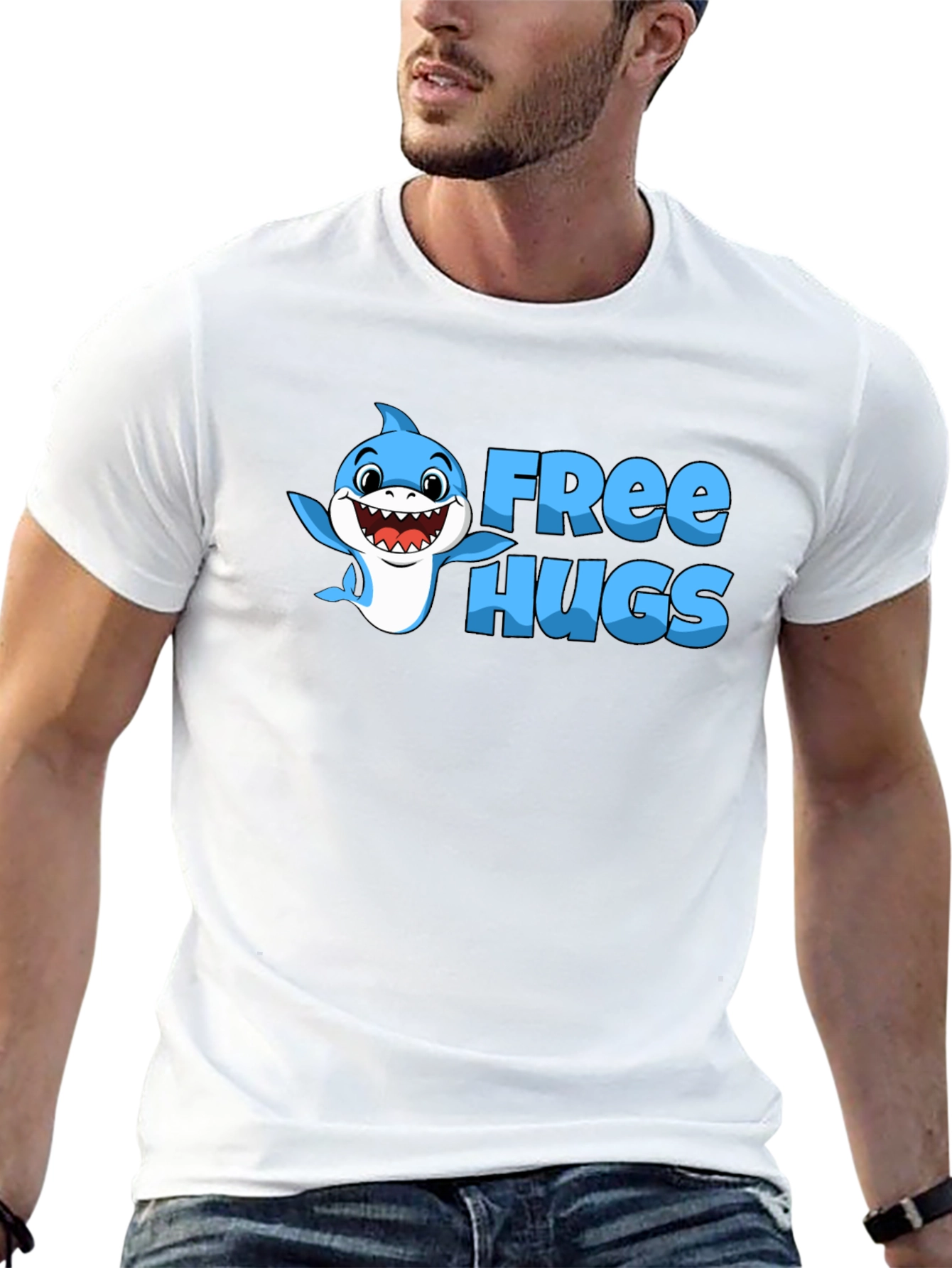 Free Hugs Shark Graphic Tee - Soft Cotton Blend