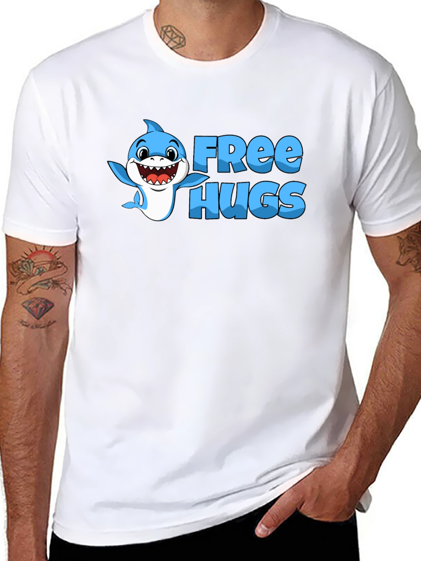Free Hugs Shark Graphic Tee - Soft Cotton Blend