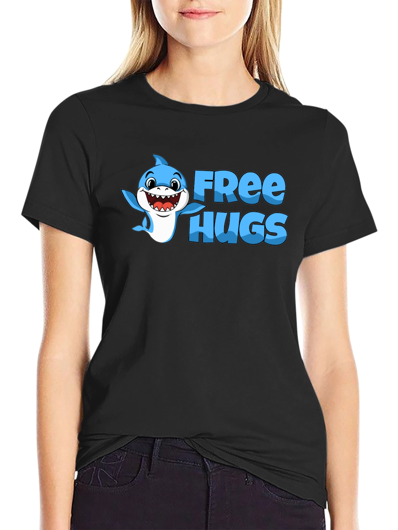 Free Hugs Shark Graphic Tee - Soft Cotton Blend