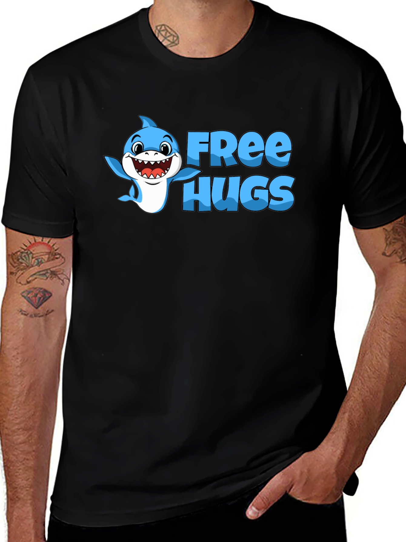 Free Hugs Shark Graphic Tee - Soft Cotton Blend