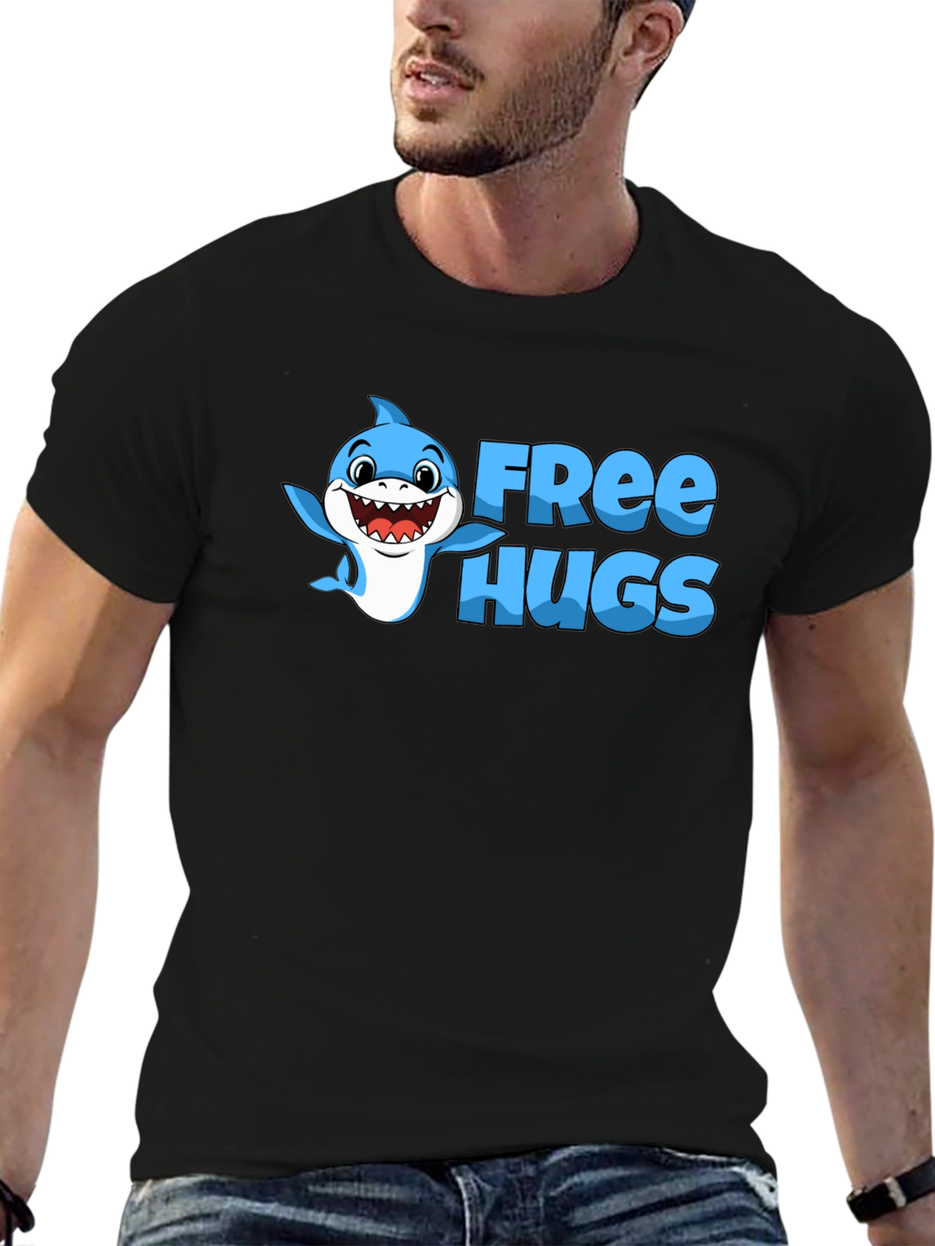 Free Hugs Shark Graphic Tee - Soft Cotton Blend