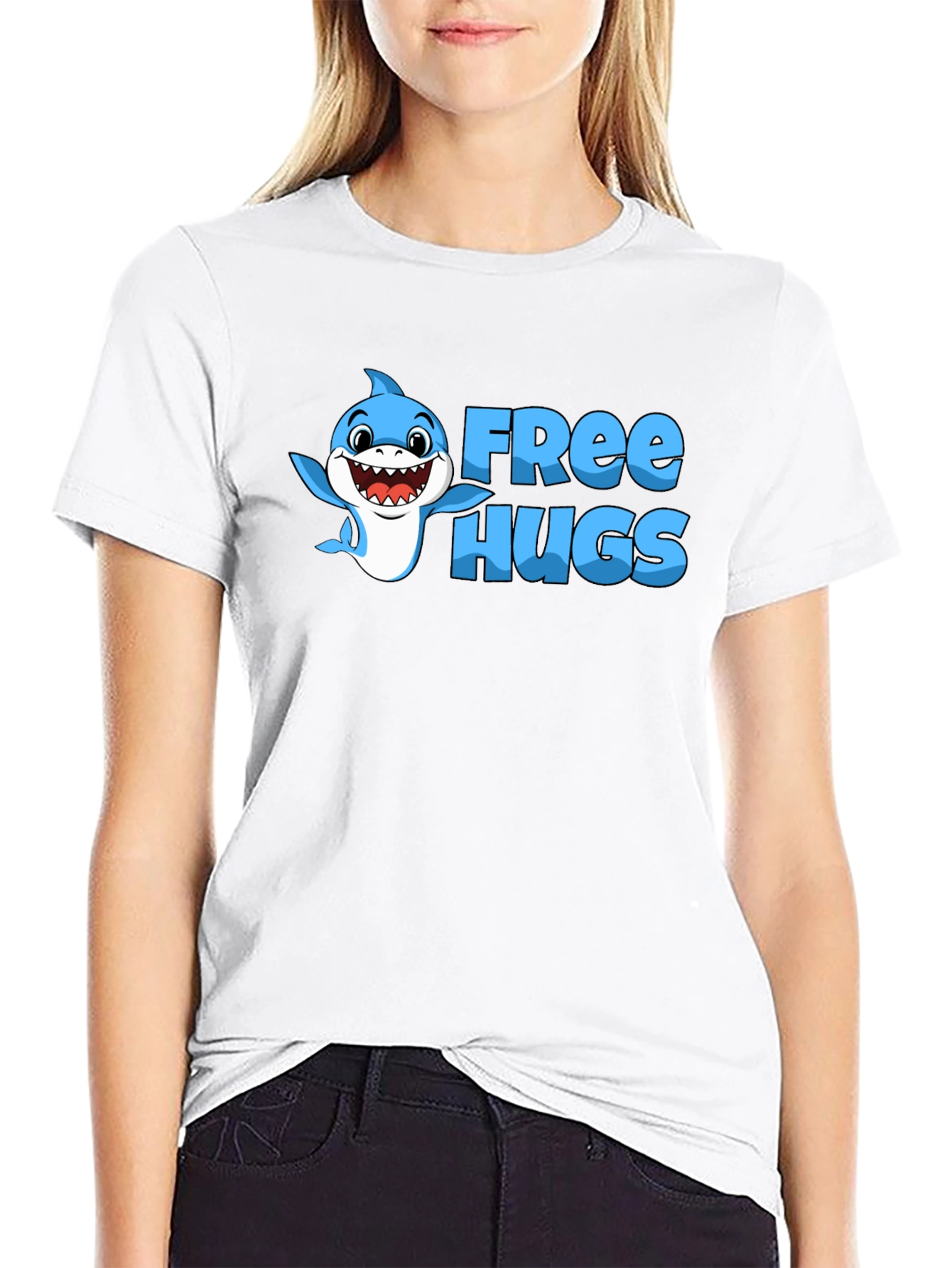 Free Hugs Shark Graphic Tee - Soft Cotton Blend