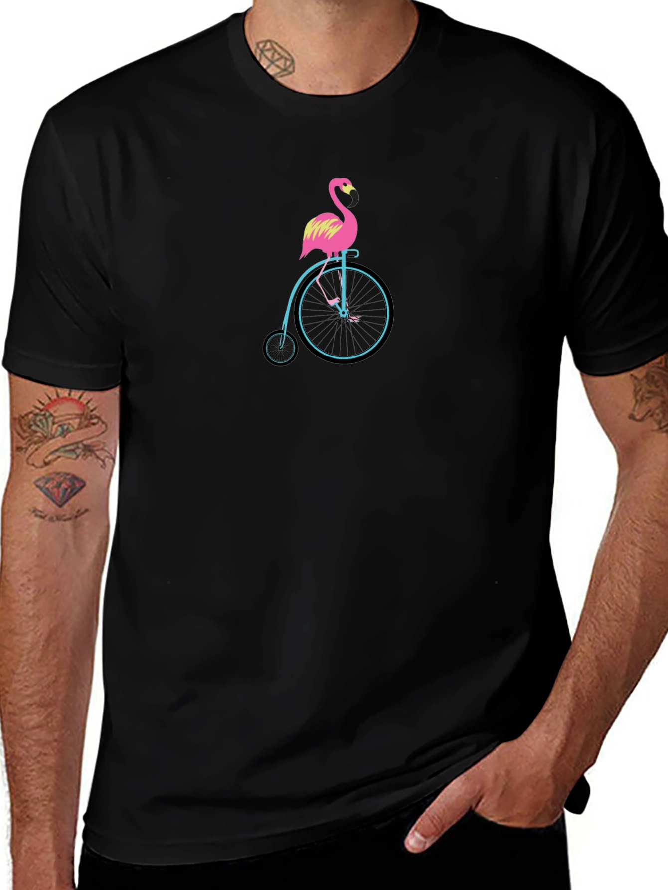 Flamingo on Bike Graphic Tee - Unique Design
