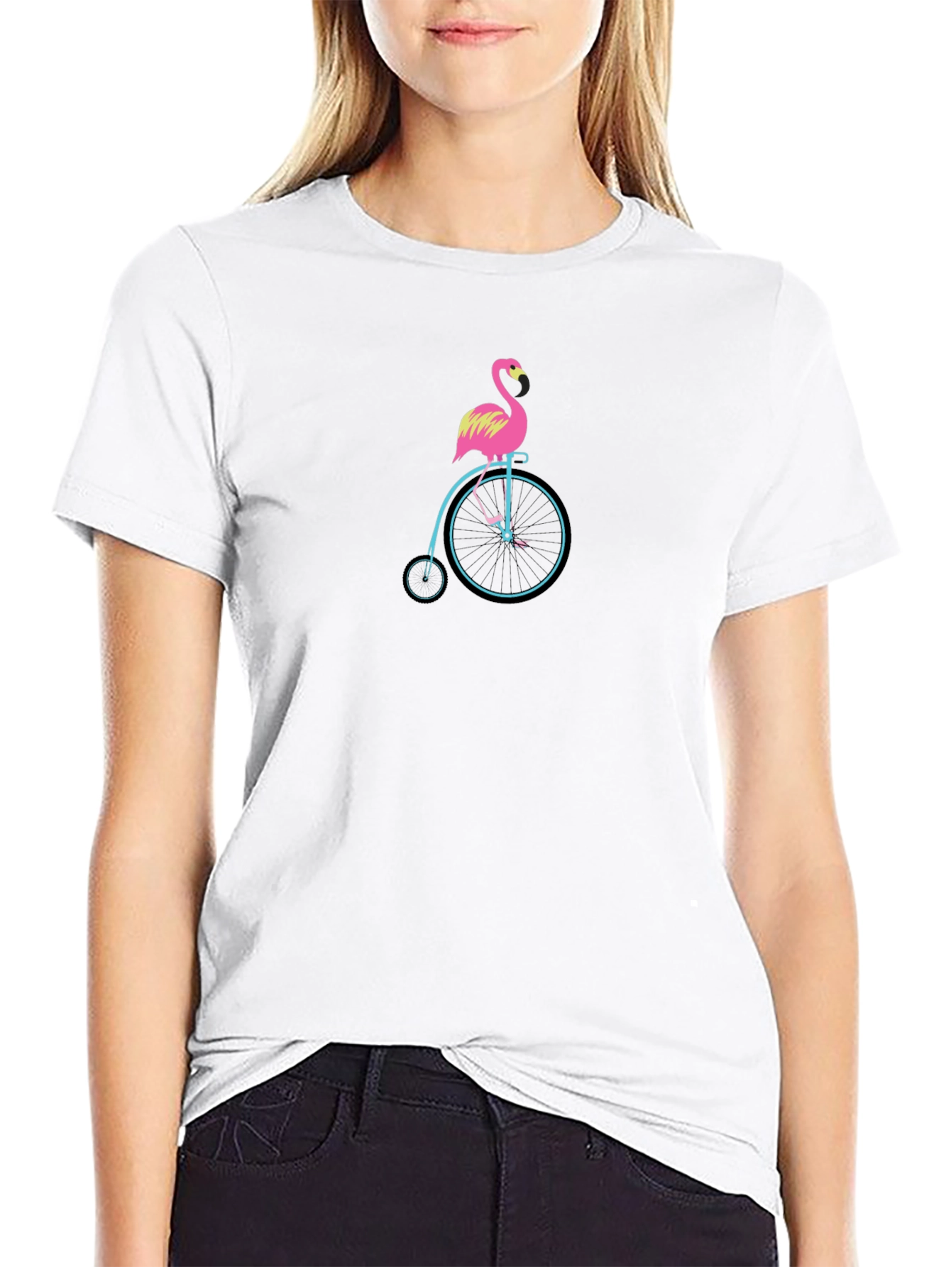 Flamingo on Bike Graphic Tee - Unique Design