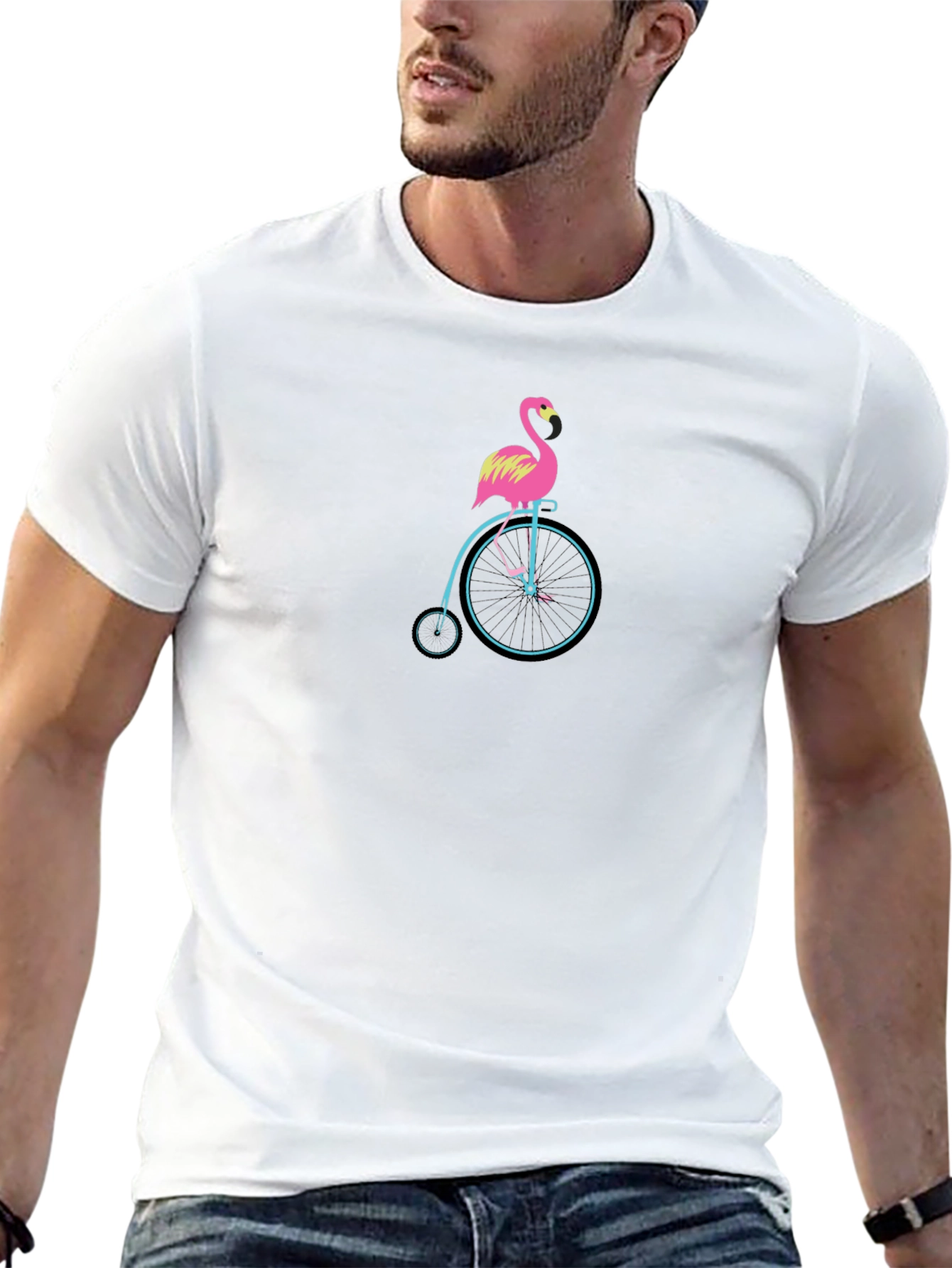 Flamingo on Bike Graphic Tee - Unique Design