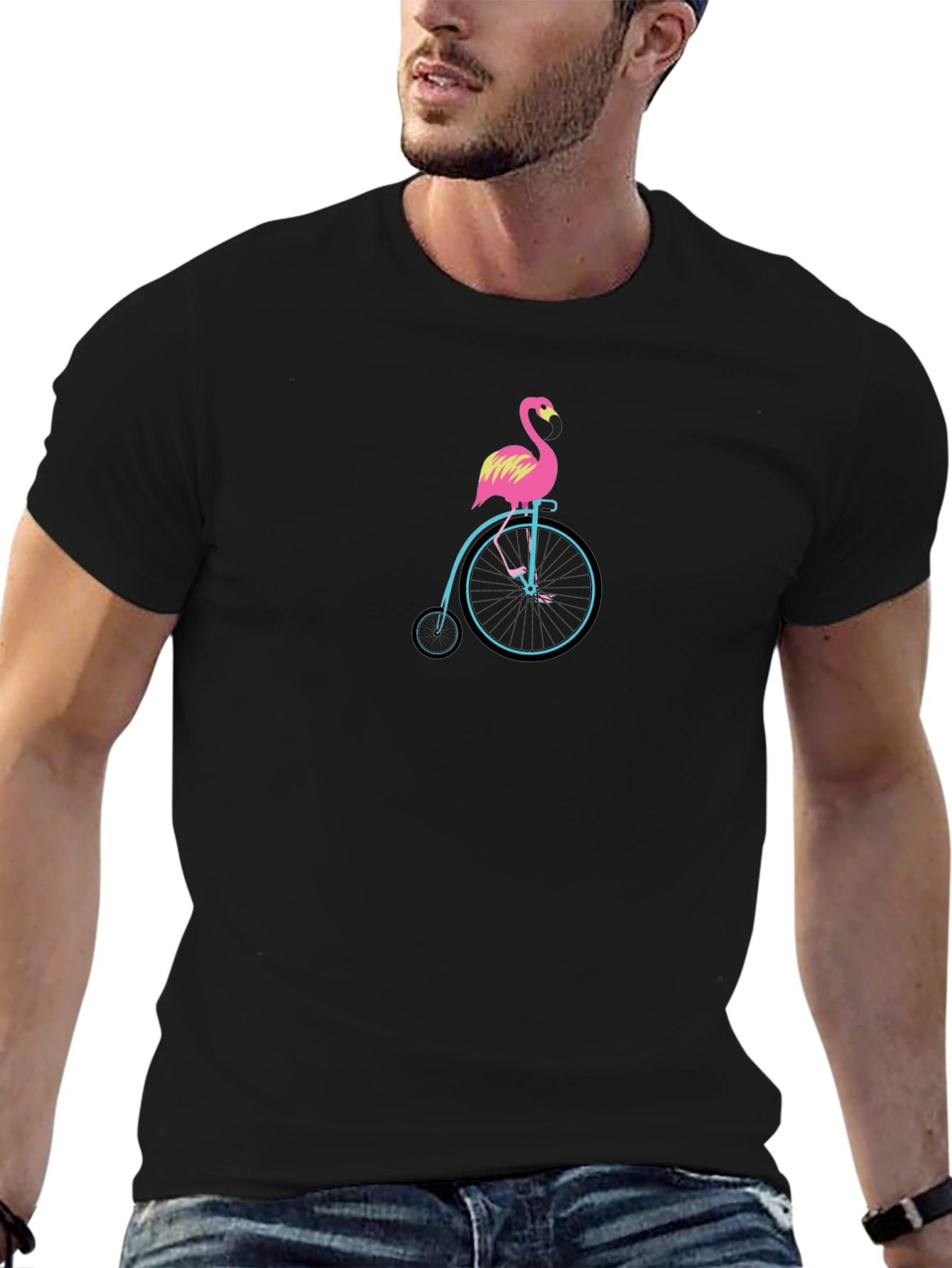 Flamingo on Bike Graphic Tee - Unique Design