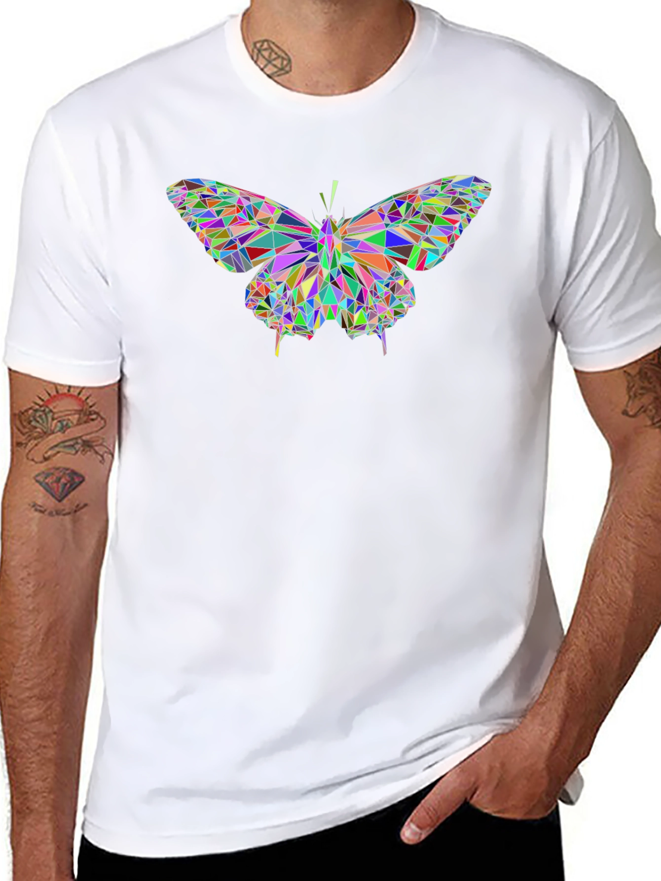 Geometric Butterfly Print Black T-Shirt