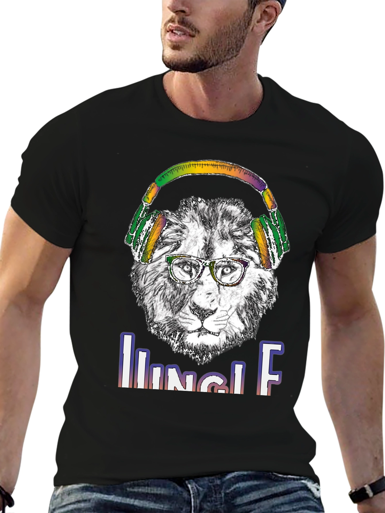 Jungle Lion Headphones T-Shirt