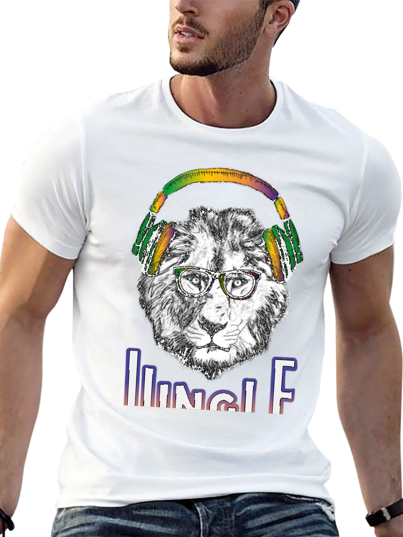 Jungle Lion Headphones T-Shirt