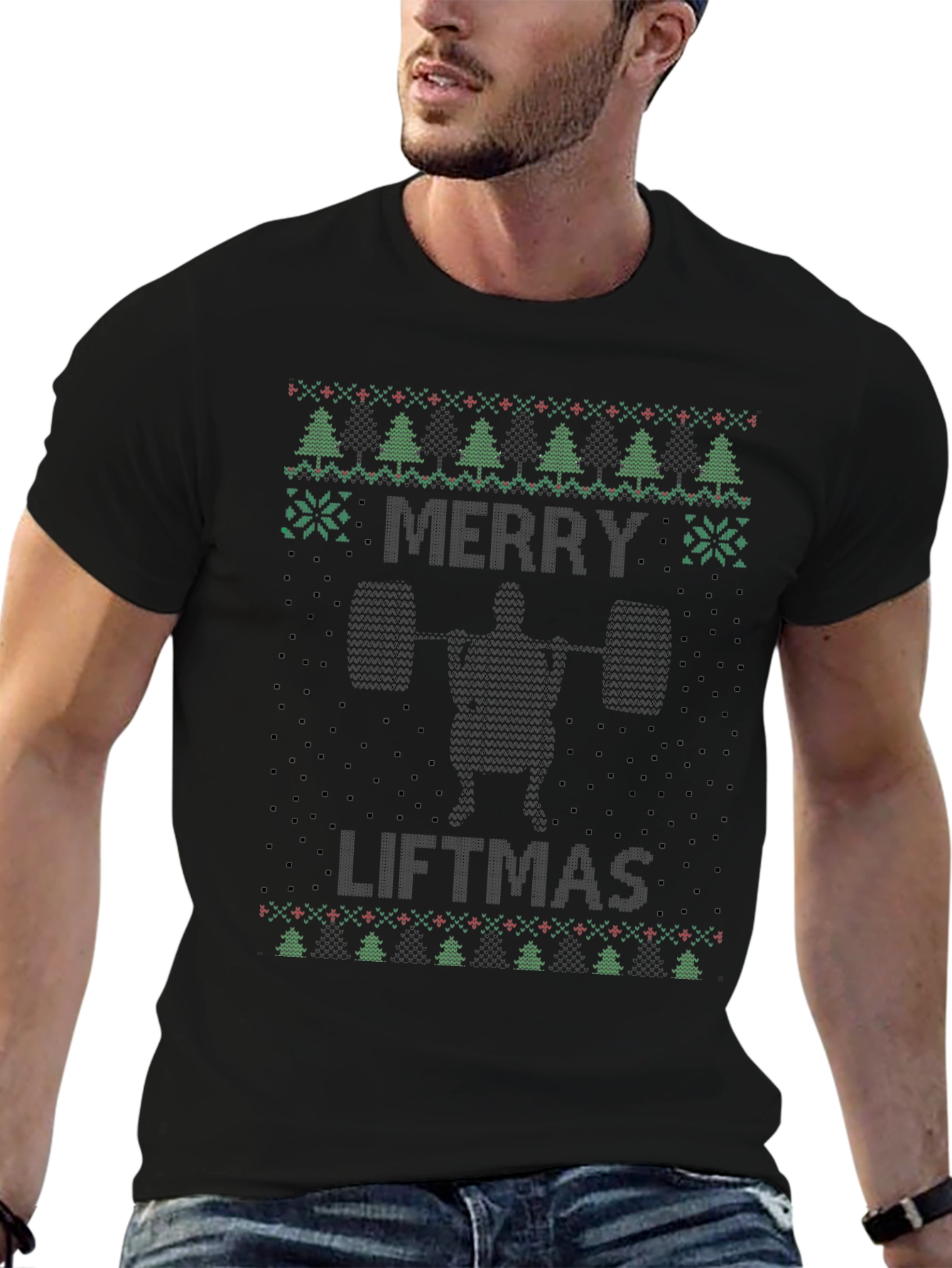 Merry Liftmas Ugly Christmas T-Shirt - Black